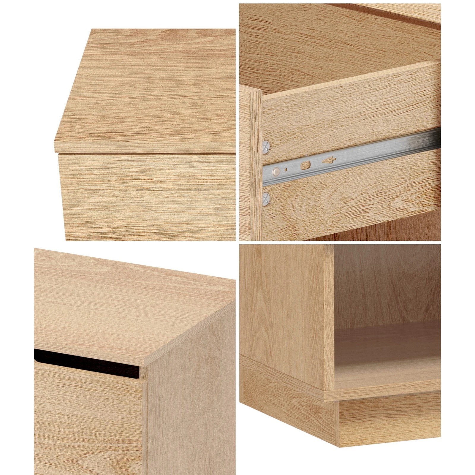 4 Oikiture Bedside Table 1 Drawer Storage Shelf Nightstand Side Cabinet - Natural, 4 of 9