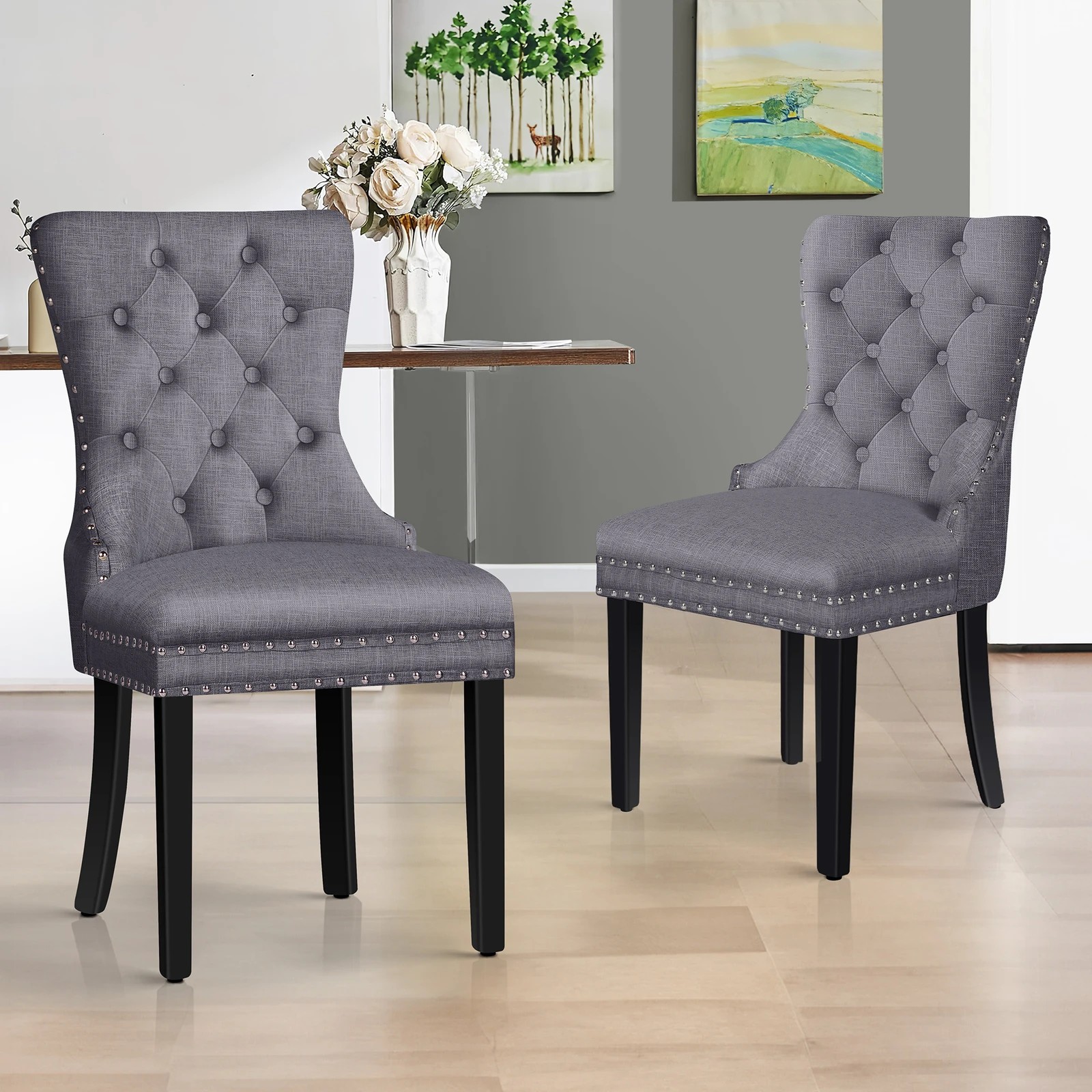 2 Alfordson 2x Dining Chairs Kitchen Lounge Padded Diamond Tufted Fabric - Grey, 2 of 4