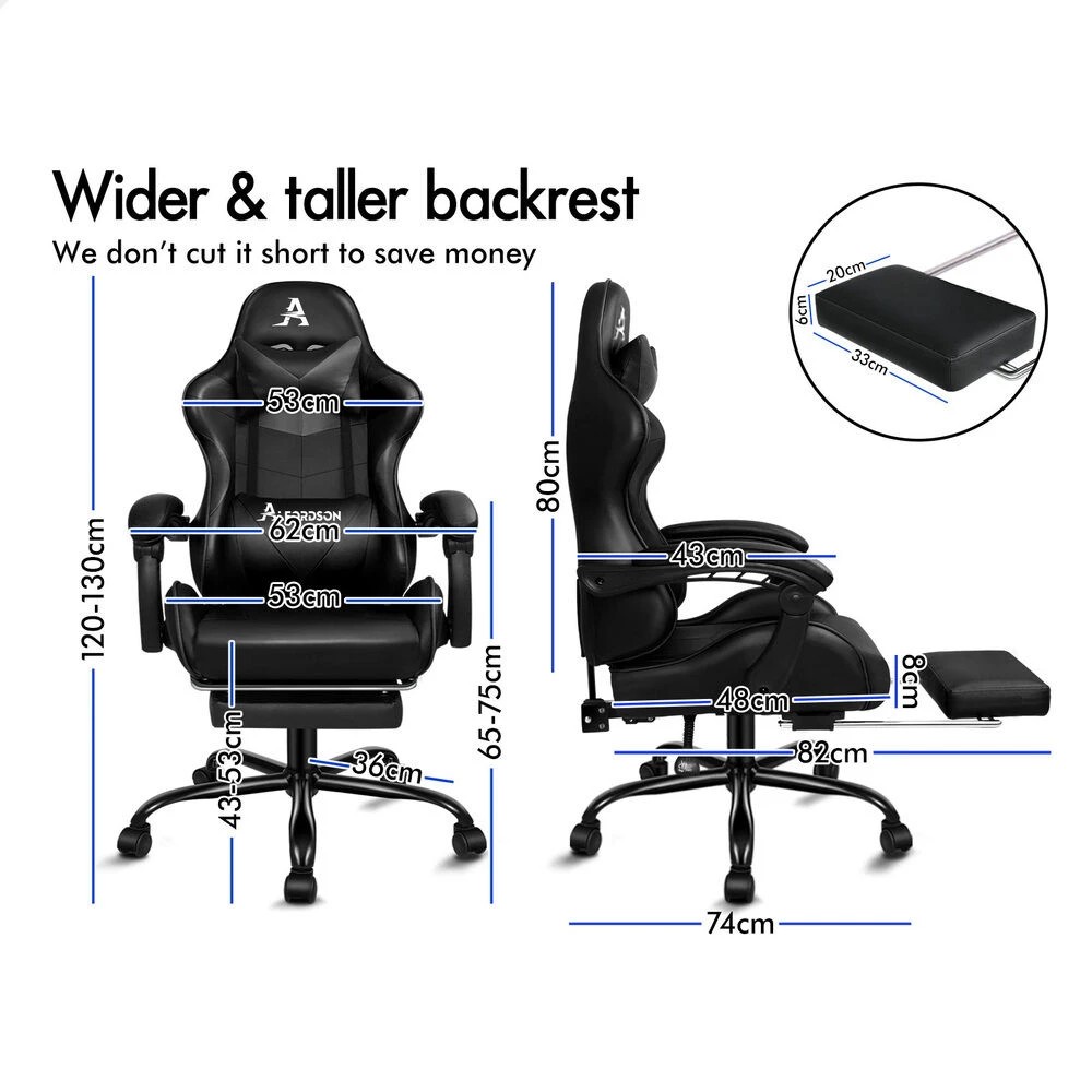 8 Alfordson Gaming Chair Office Massage Computer Racing Seat PU Leather - Black, 8 of 10