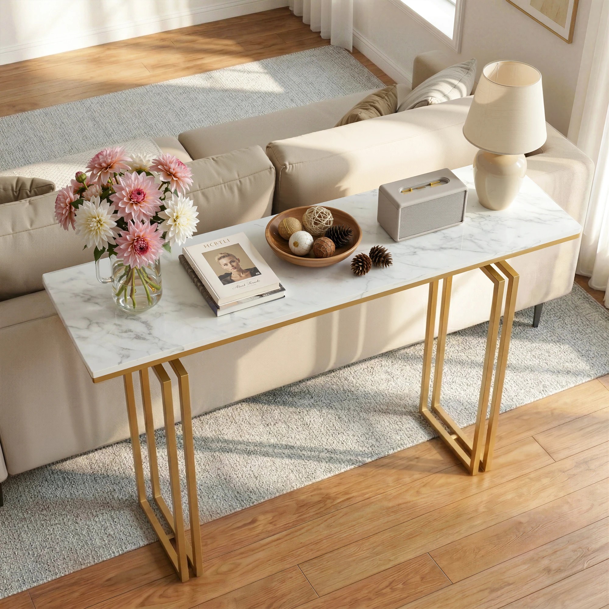 6 Artiss Console Table Hallway Entryway Table Marble Effect 110CM - Gold, 6 of 9