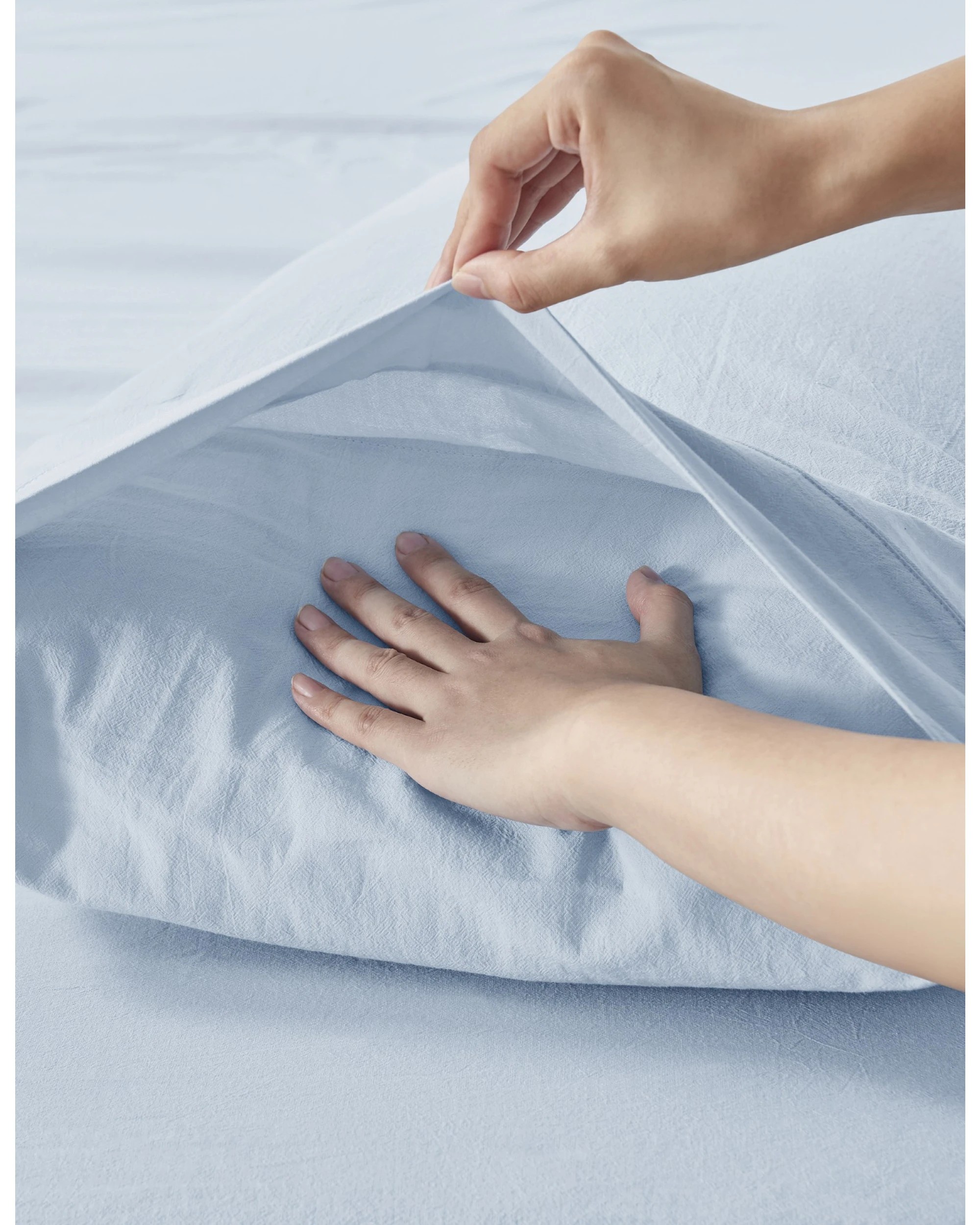 5 Dreamaker Bonnie Washed Cotton Fitted Sheet Set - King Single Bed - Sky, 5 of 6