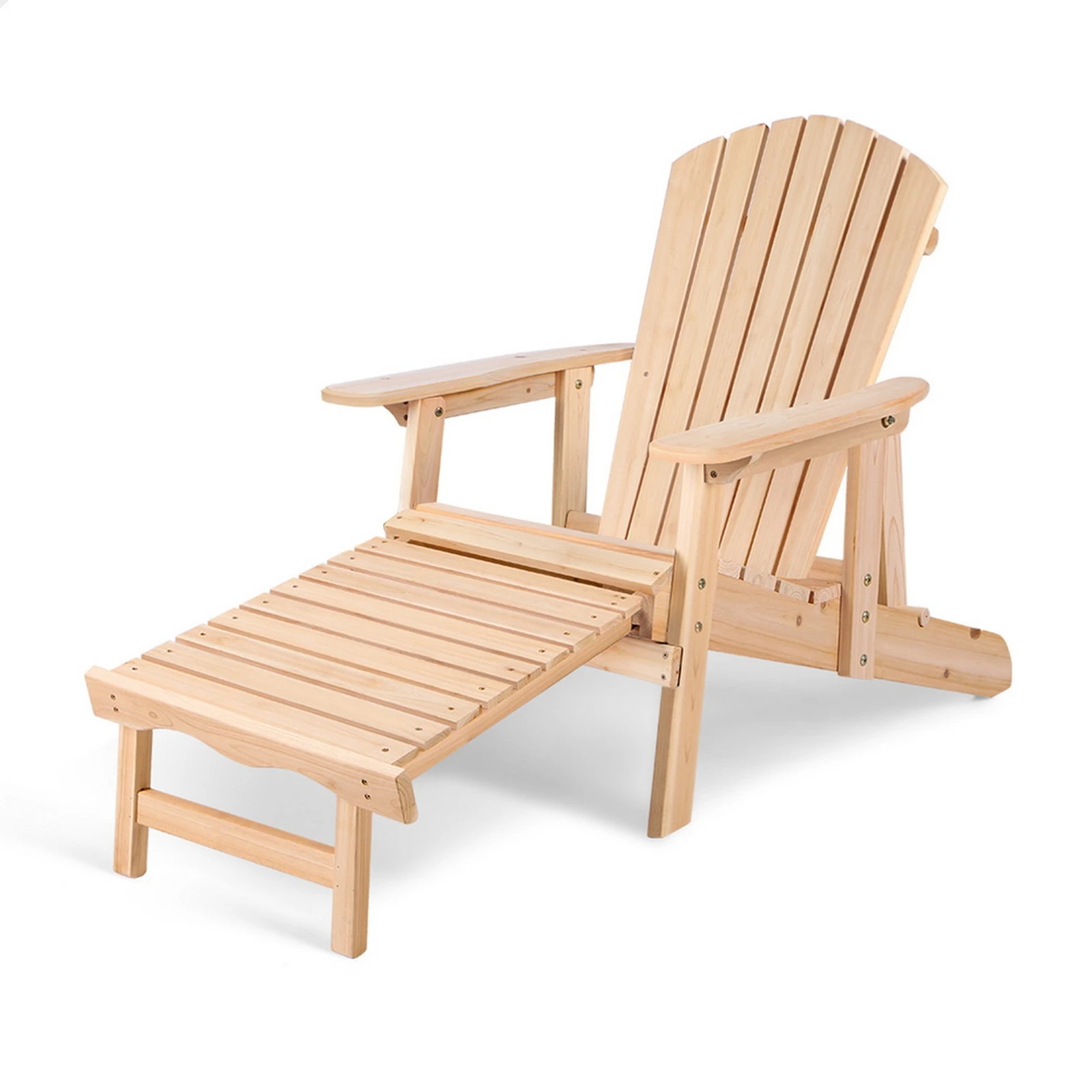 1 Alfordson Outdoor Chair Wooden Adirondack w/ Ottoman Patio Beach Garden - Natural, 1 of 9