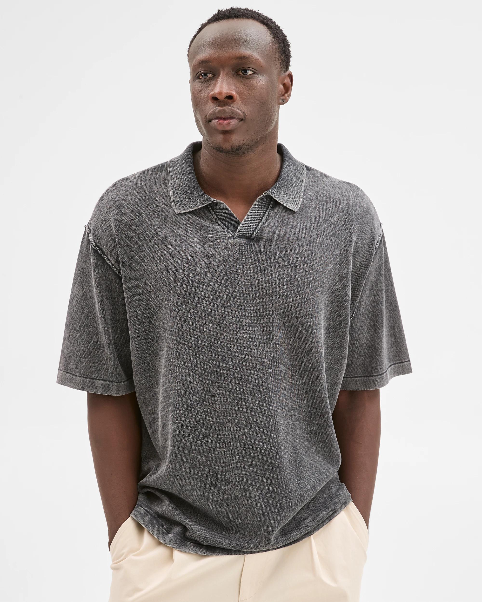 2 Commons Australian Cotton Knit Polo Top WORN BLACK, 2 of 6