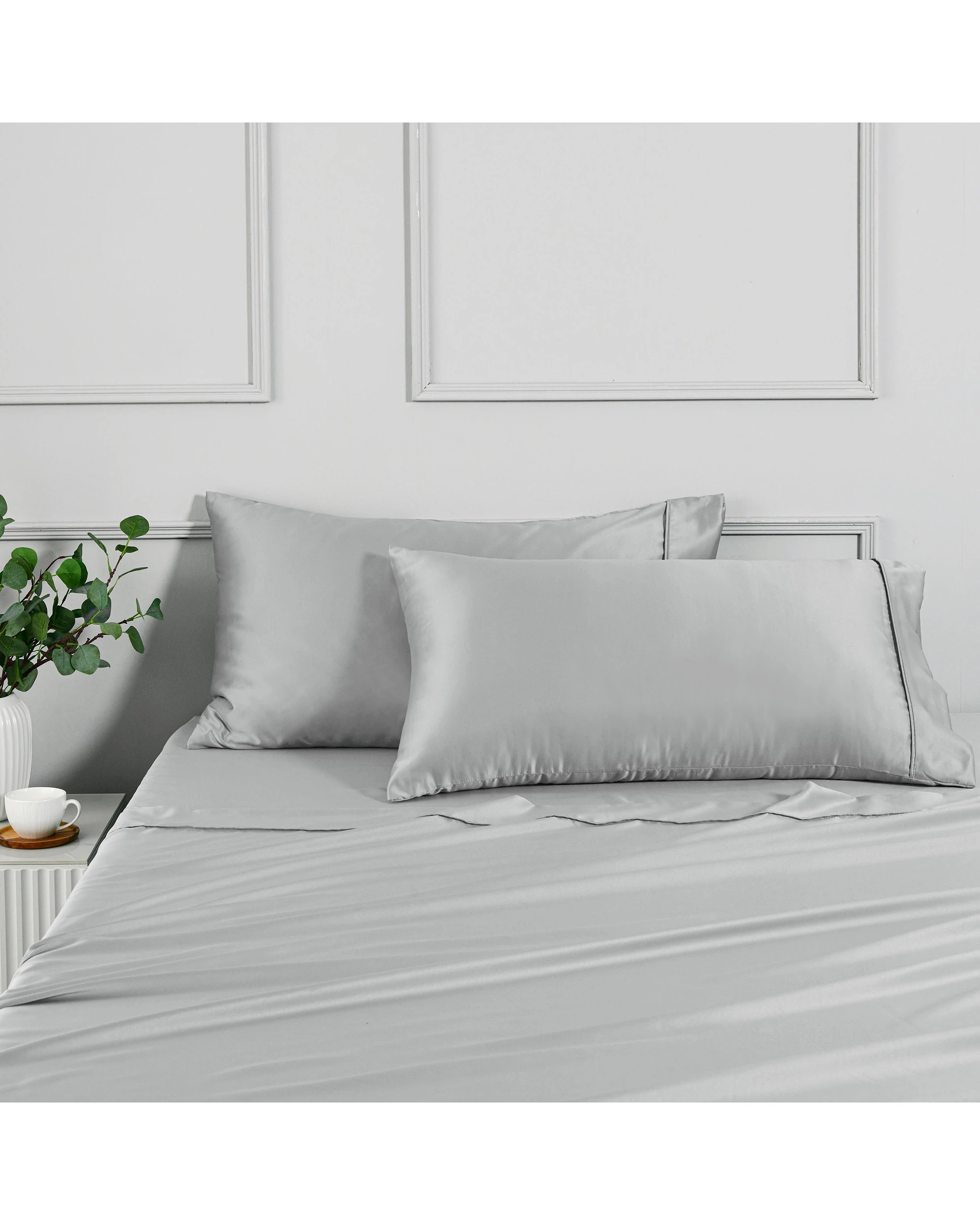1 Dreamaker Matte Satin King Pillowcase Twin Pack - Grey, 1 of 5