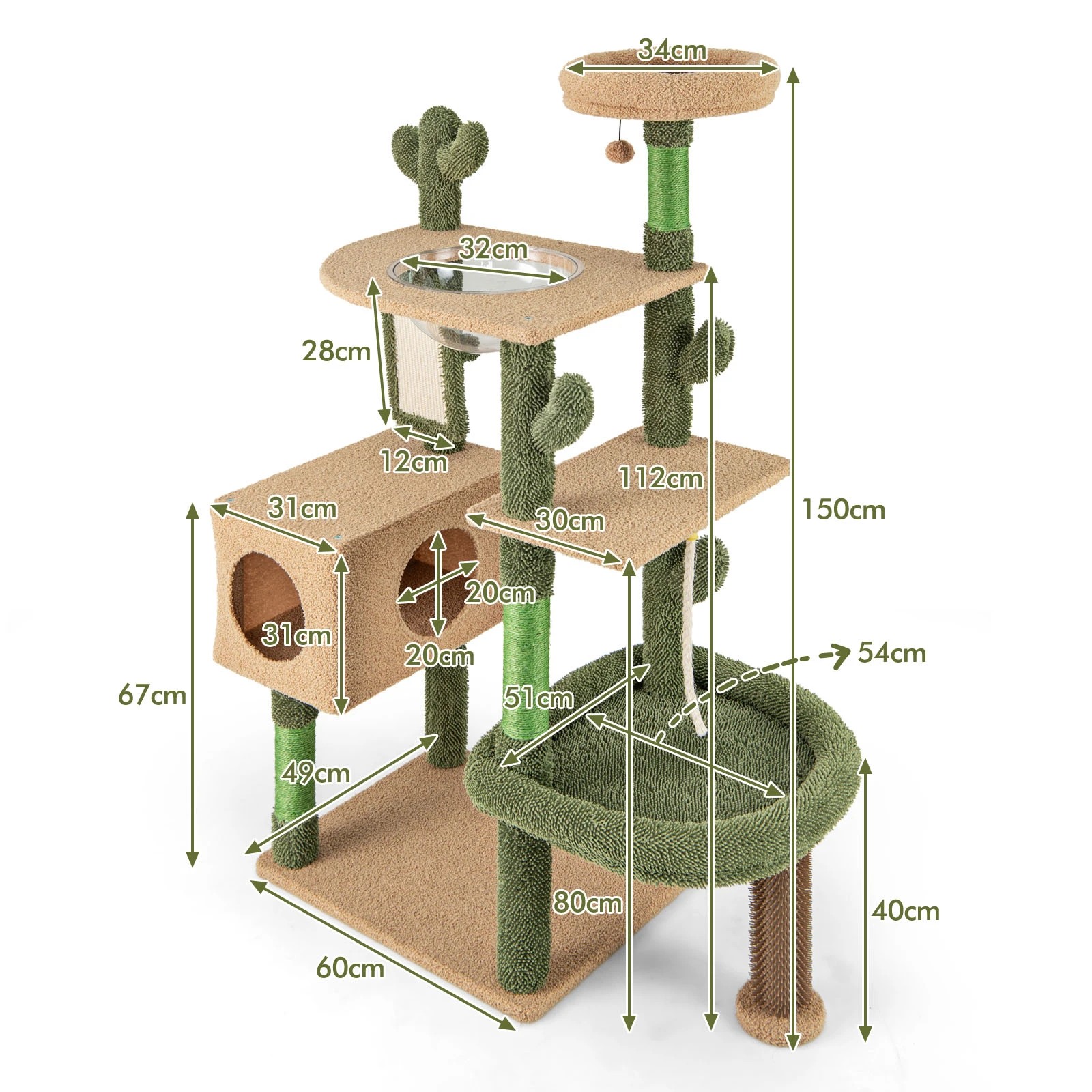 2 Costway Multi-level Cat Tree Sisal Cat Tower Condo w/Scratch Board Cat Furniture, 2 of 2
