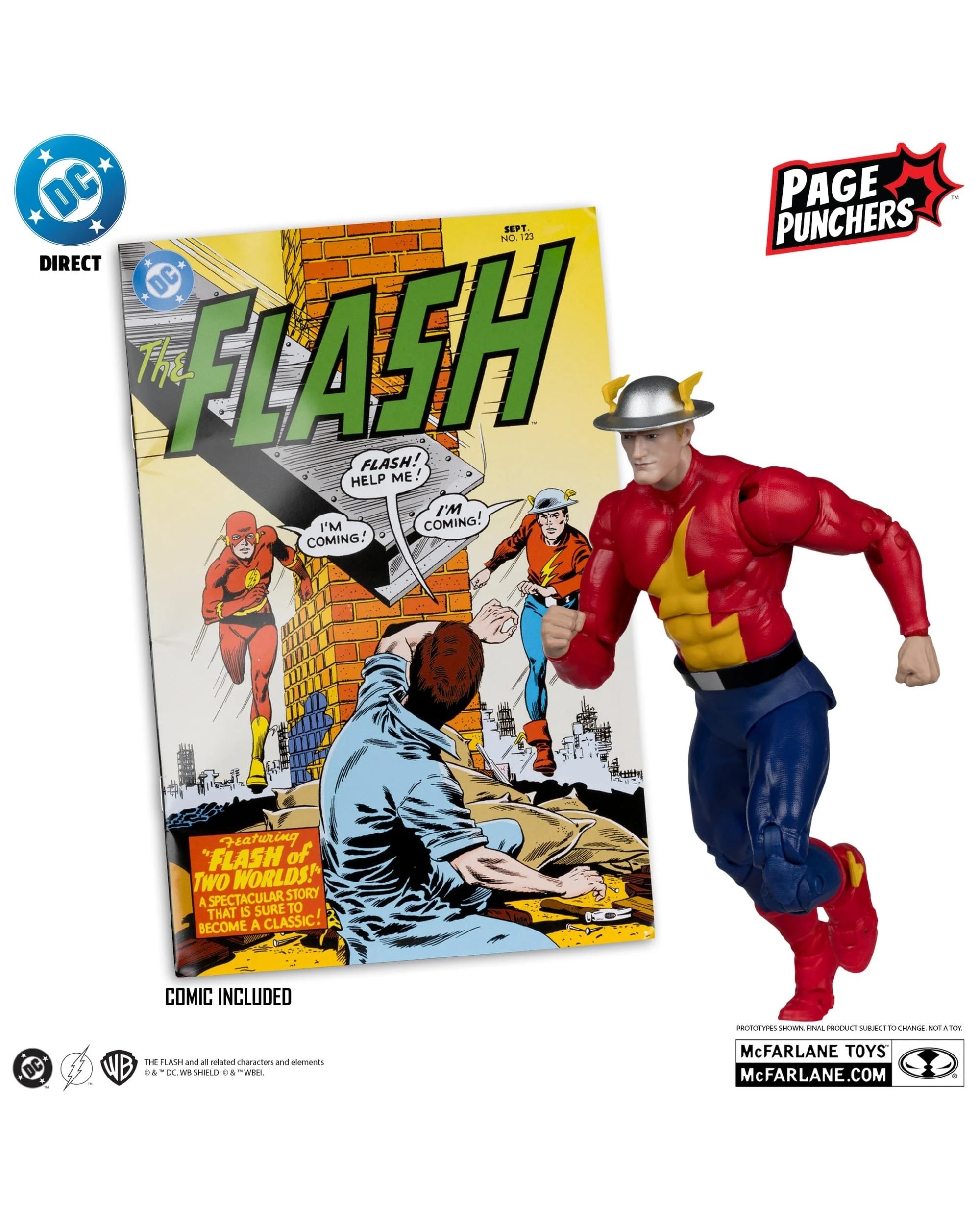 2 DC Direct Page Punchers The Flash #123 Jay Garrick Platinum Edition 7 inch Figure With Comic, 2 of 9