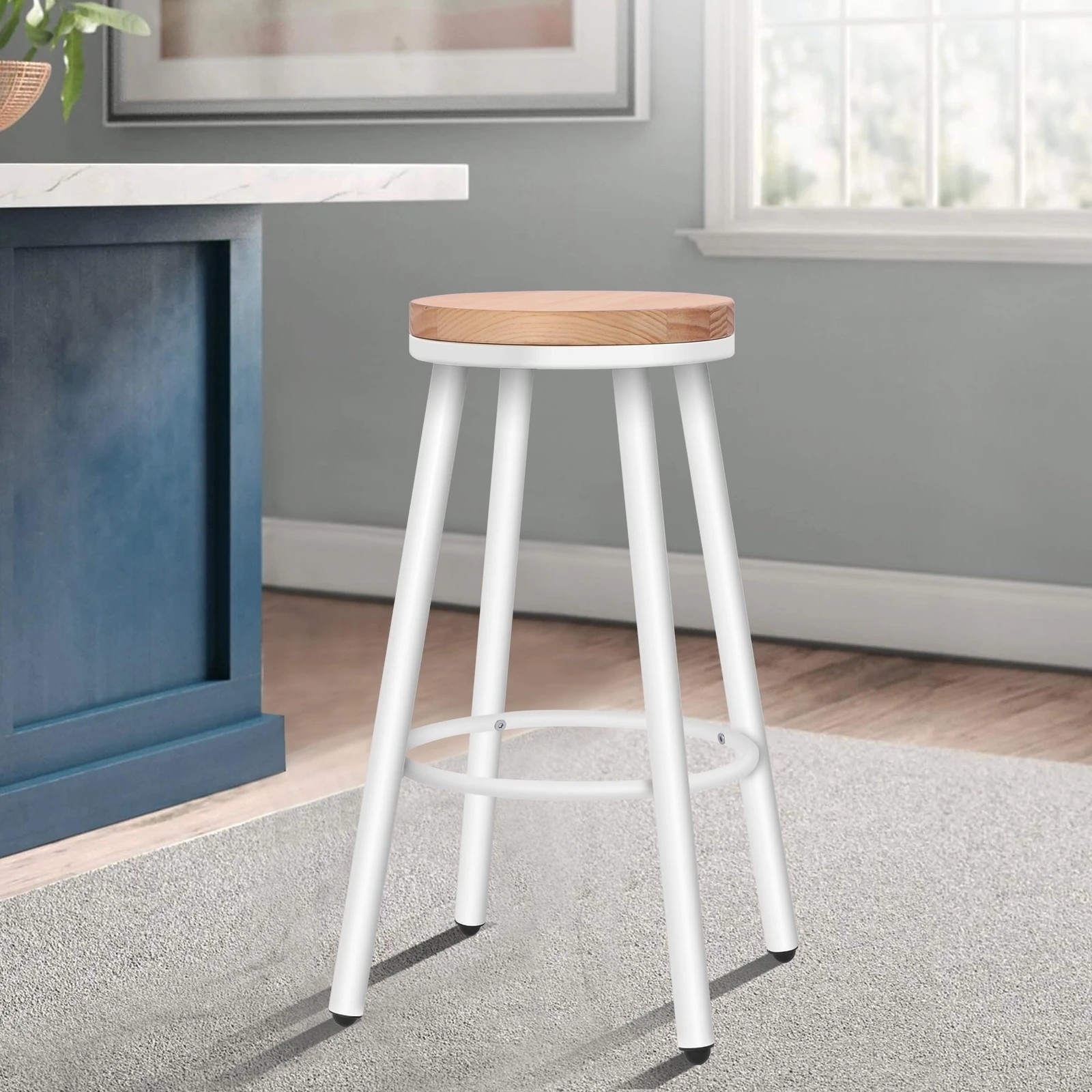 9 Alfordson 2x Bar Stools Retro Kitchen Vintage Chair Industrial Rocio - White, 9 of 10