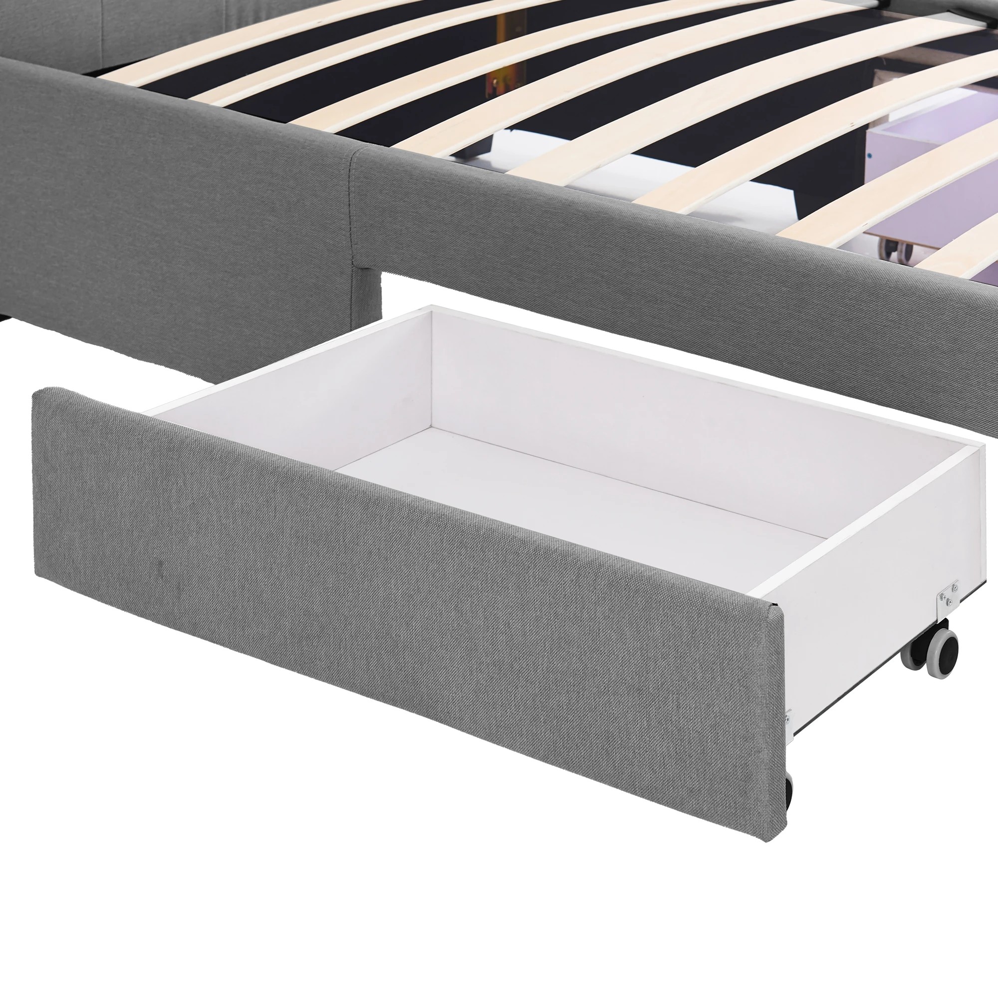 4 Levede Single  Fabric Bed Frame Base With Storage Drawers - Grey, 4 of 9