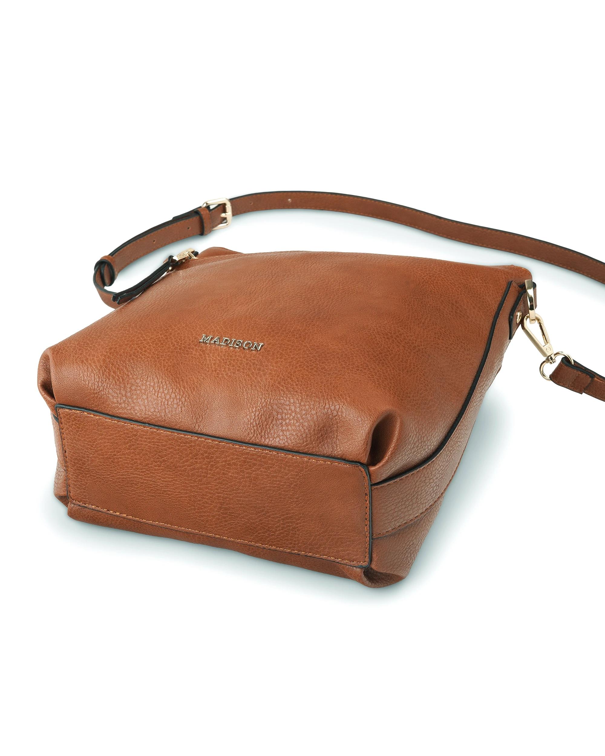 7 Madison Accessories Maya Medium Double Zip Sling Crossbody Bag DK TAN LT GOLD, 7 of 9