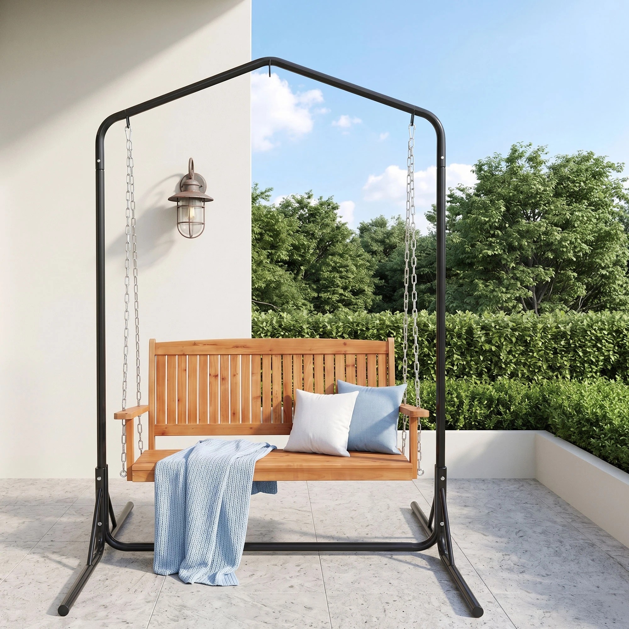 5 Gardeon Wooden 2-Seater Outdoor Swing Chair with Stand Hanging Chair Patio Garden Furniture 200kg Capacity - Multi, 5 of 7
