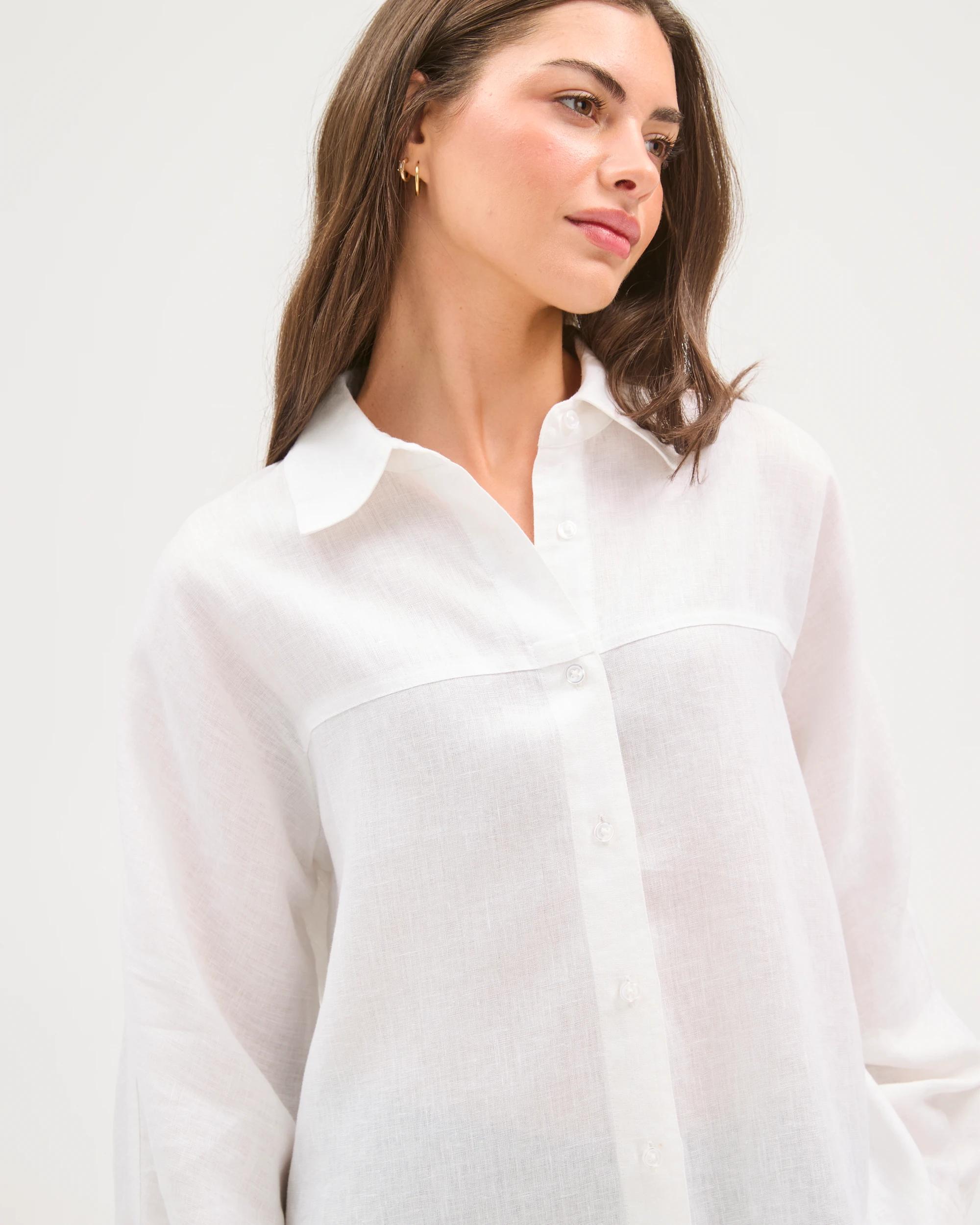 3 Target Petites European Linen Seamed Shirt WHITE, 3 of 7