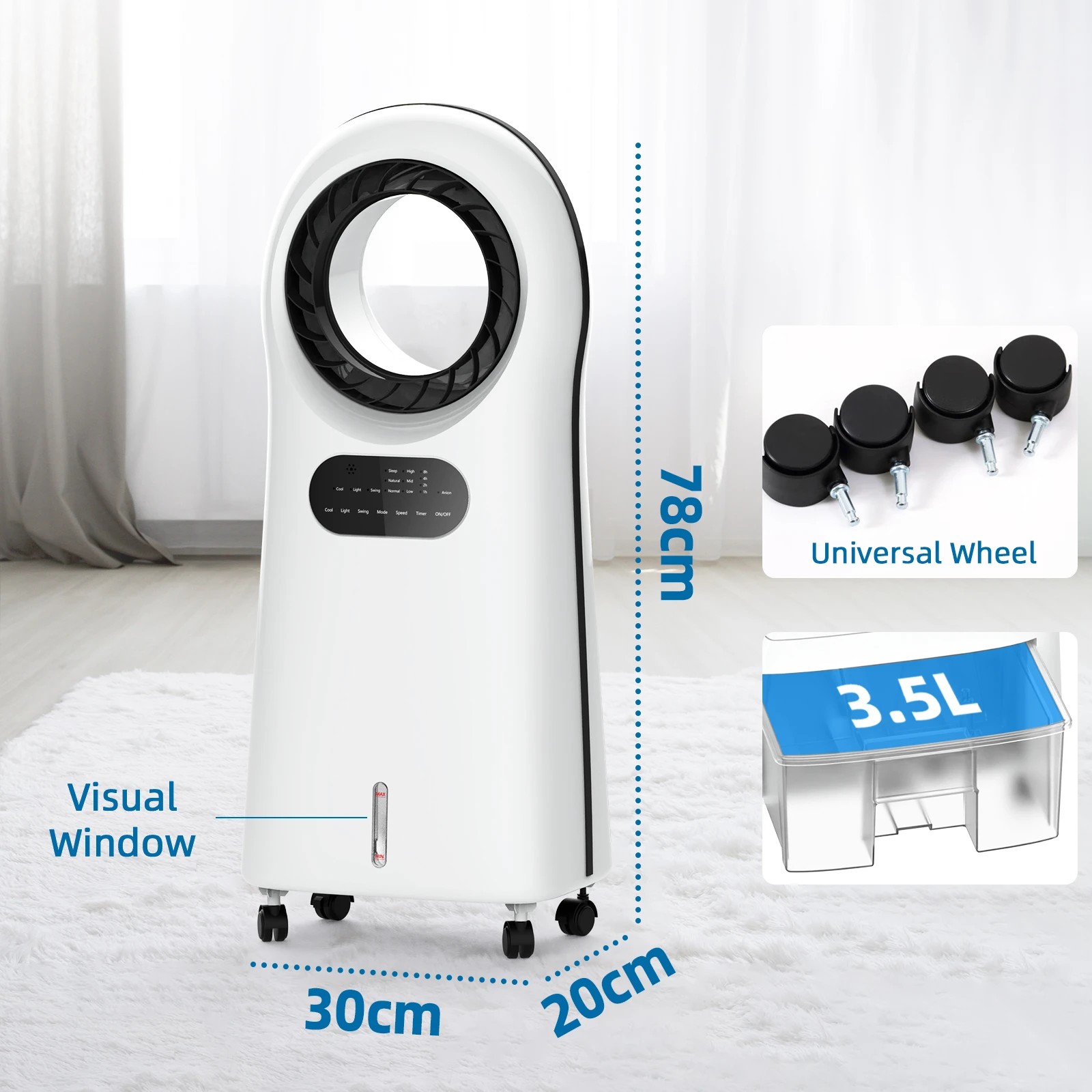 2 Advwin 3 in 1 Evaporative Air Cooler Portable 3.5L Air Conditioner Bladeless Fan with 2 Ice Box, White, 2 of 7