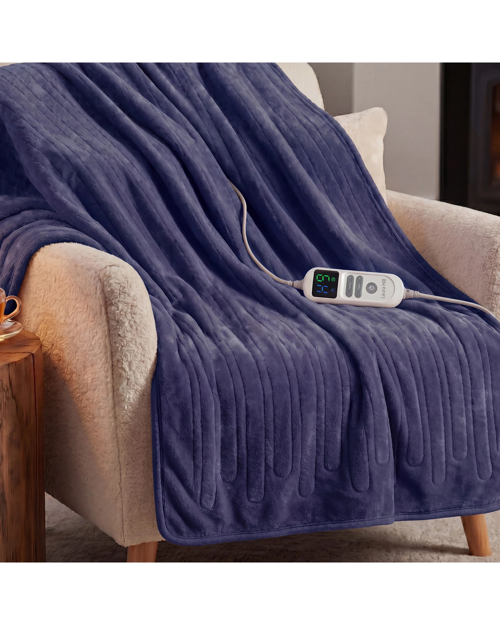 4 Laura Hill XL Electric Heated Blanket Throw Soft Coral Fleece 10 Heat Settings Machine Washable - Blue, 4 of 8