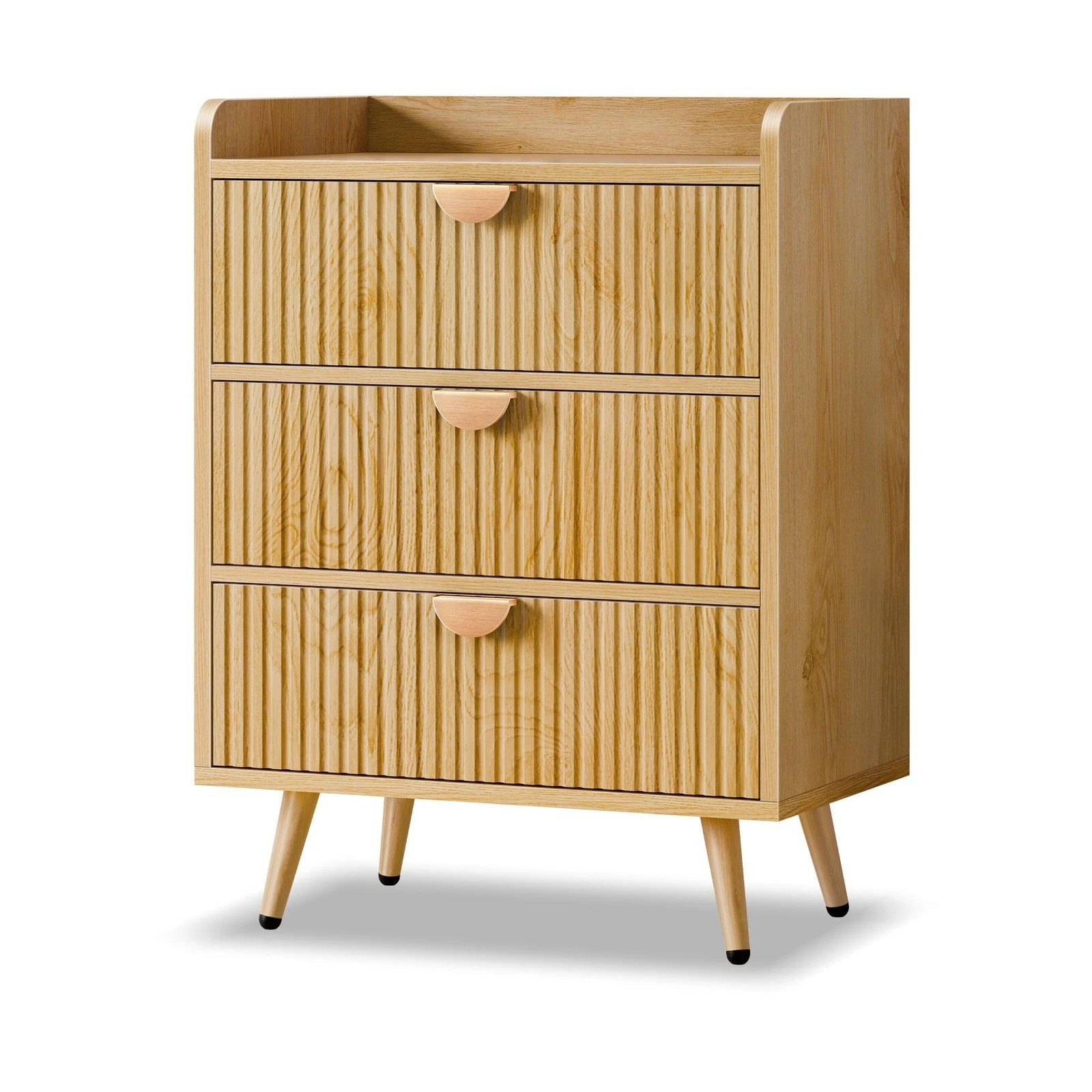 1 Alfordson 3 Chest of Drawers Modern Storage Cabinet Dresser Tallboy - Natural, 1 of 10
