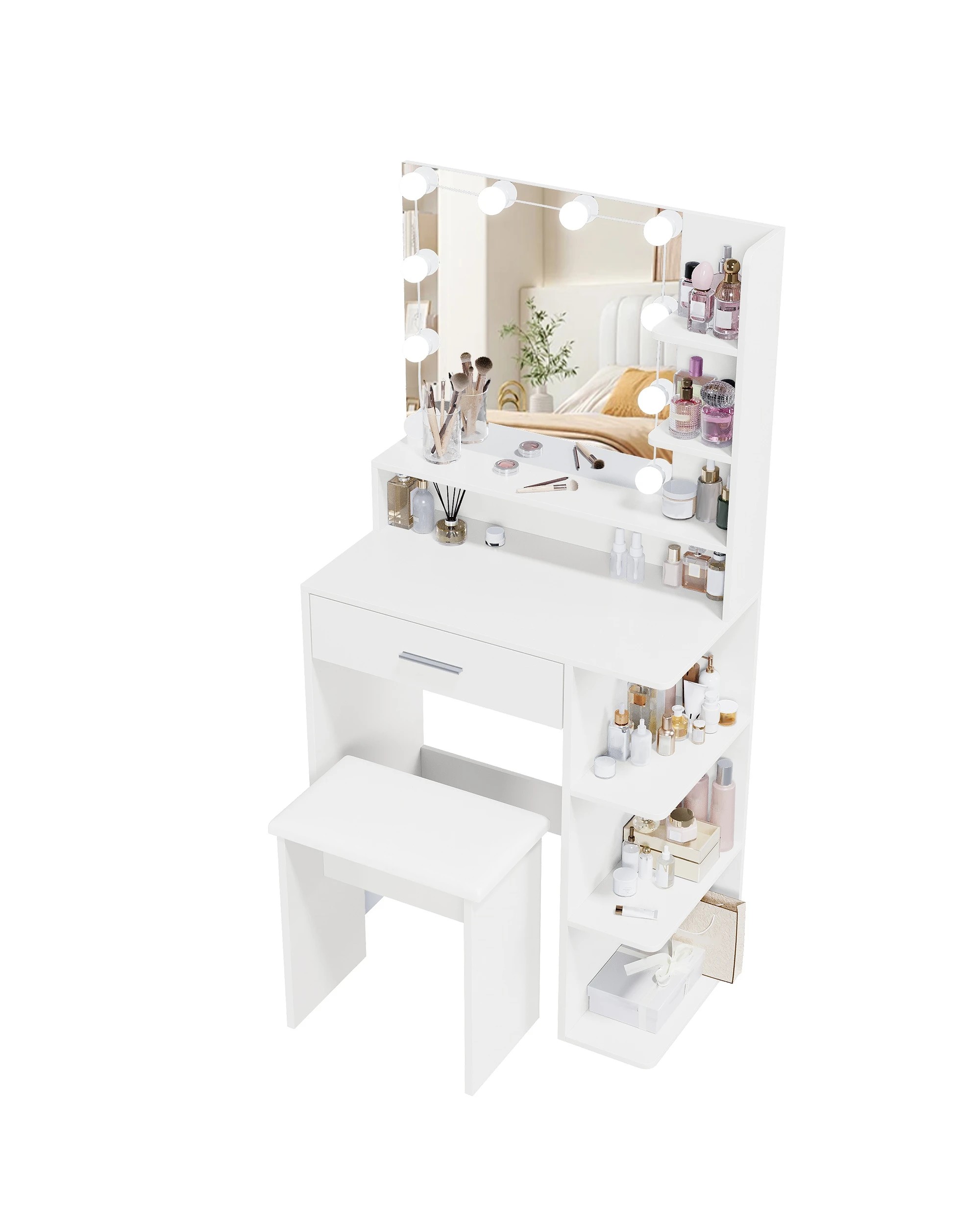 5 Advwin Dressing Table Stool Set LED Light Glass Top - Black, 5 of 9