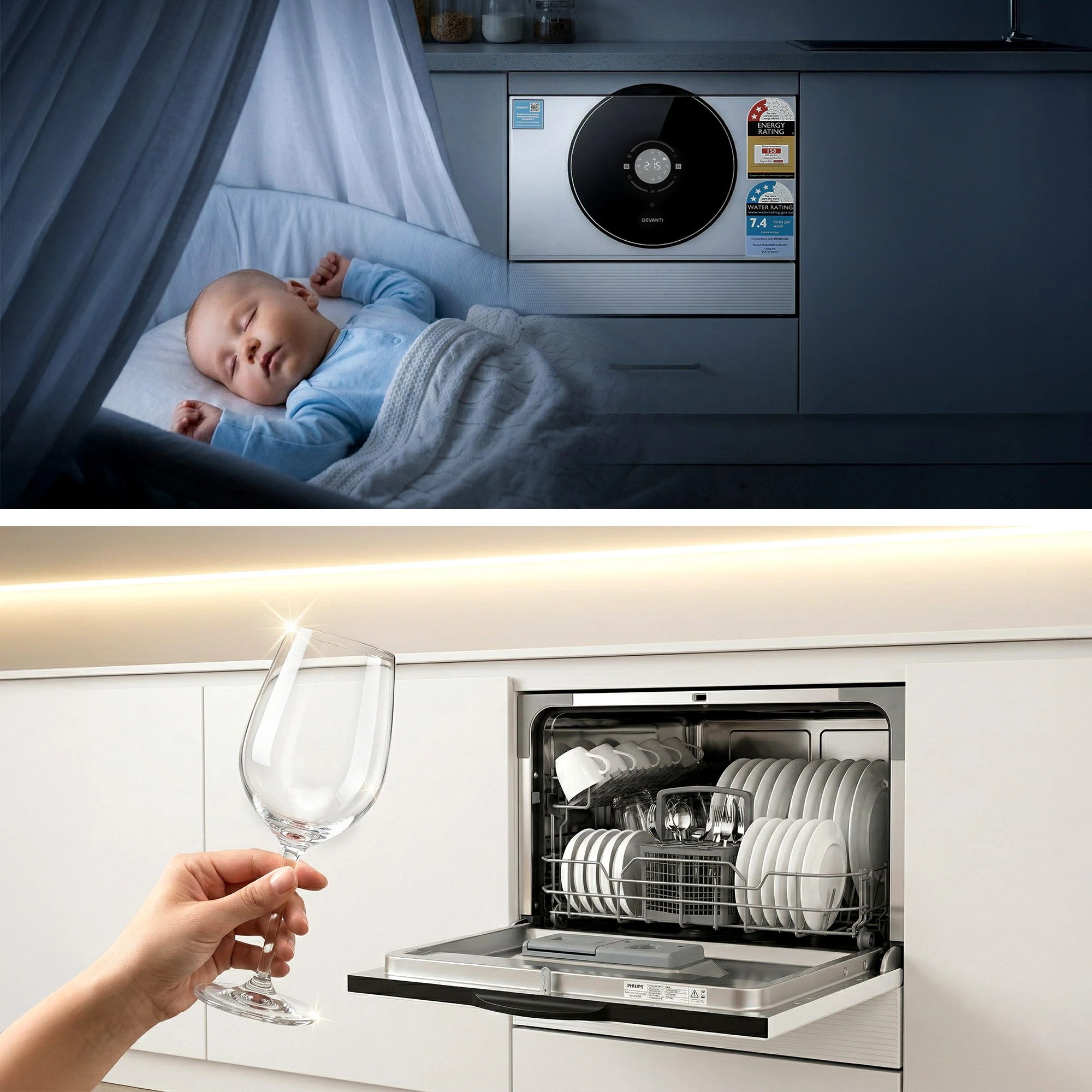 5 Devanti 6 Place Setting Benchtop Dishwasher - White, 5 of 8