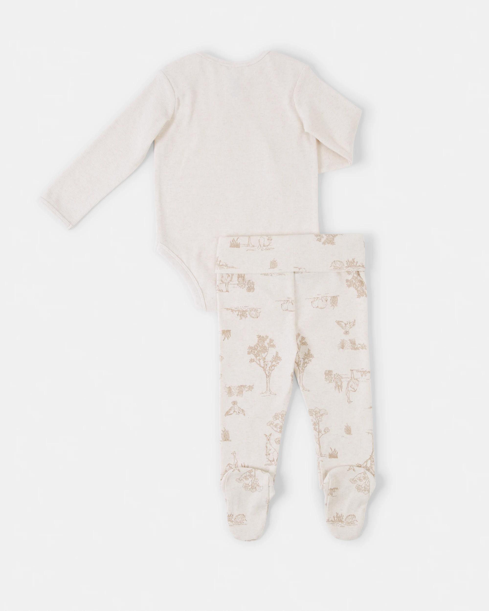 2 2 Piece Long Sleeve Newborn Set Beig Animl, 2 of 6