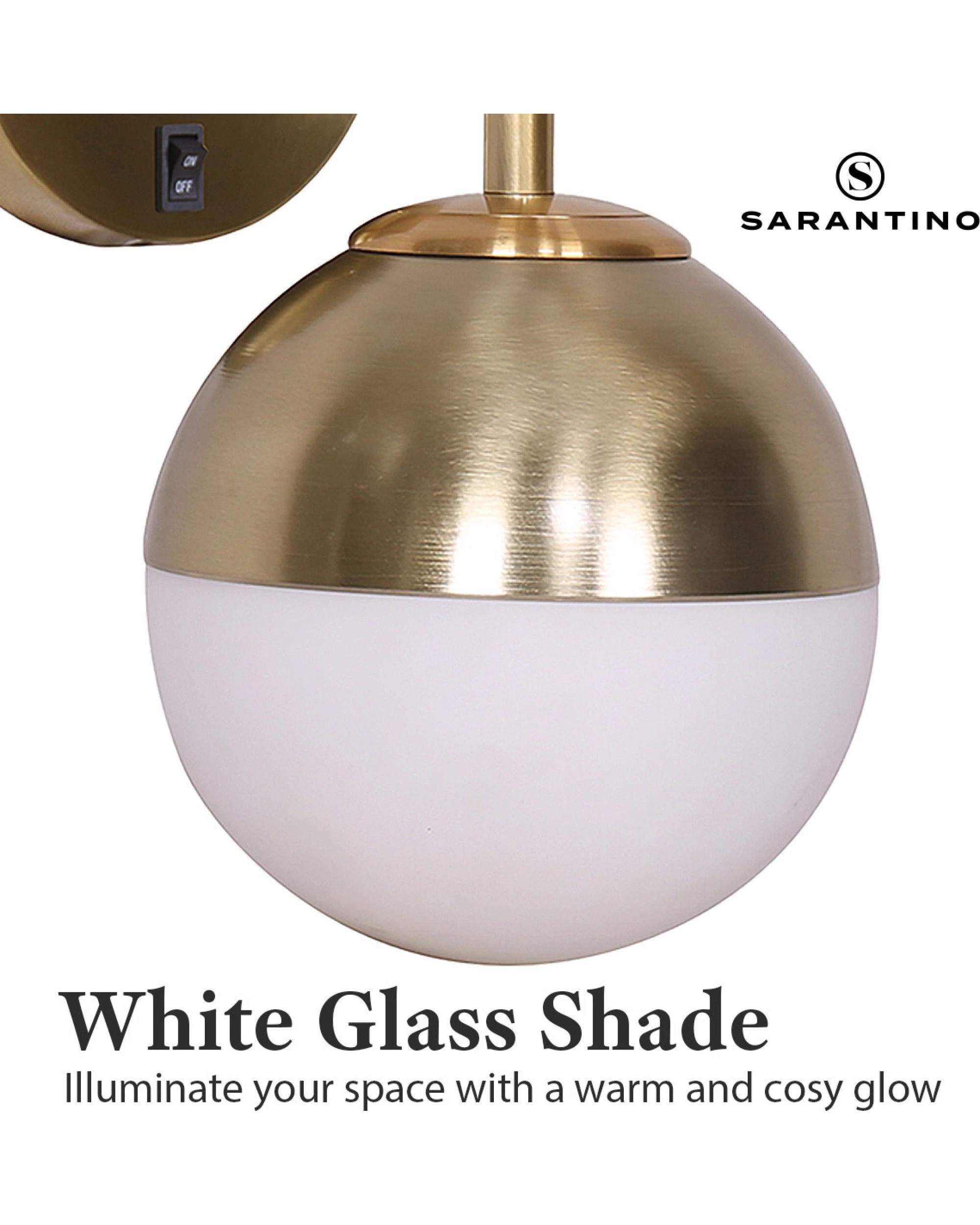 7 Sarantino Wall Lamp With Gold Metal Base And White Glass Shade, 7 of 10