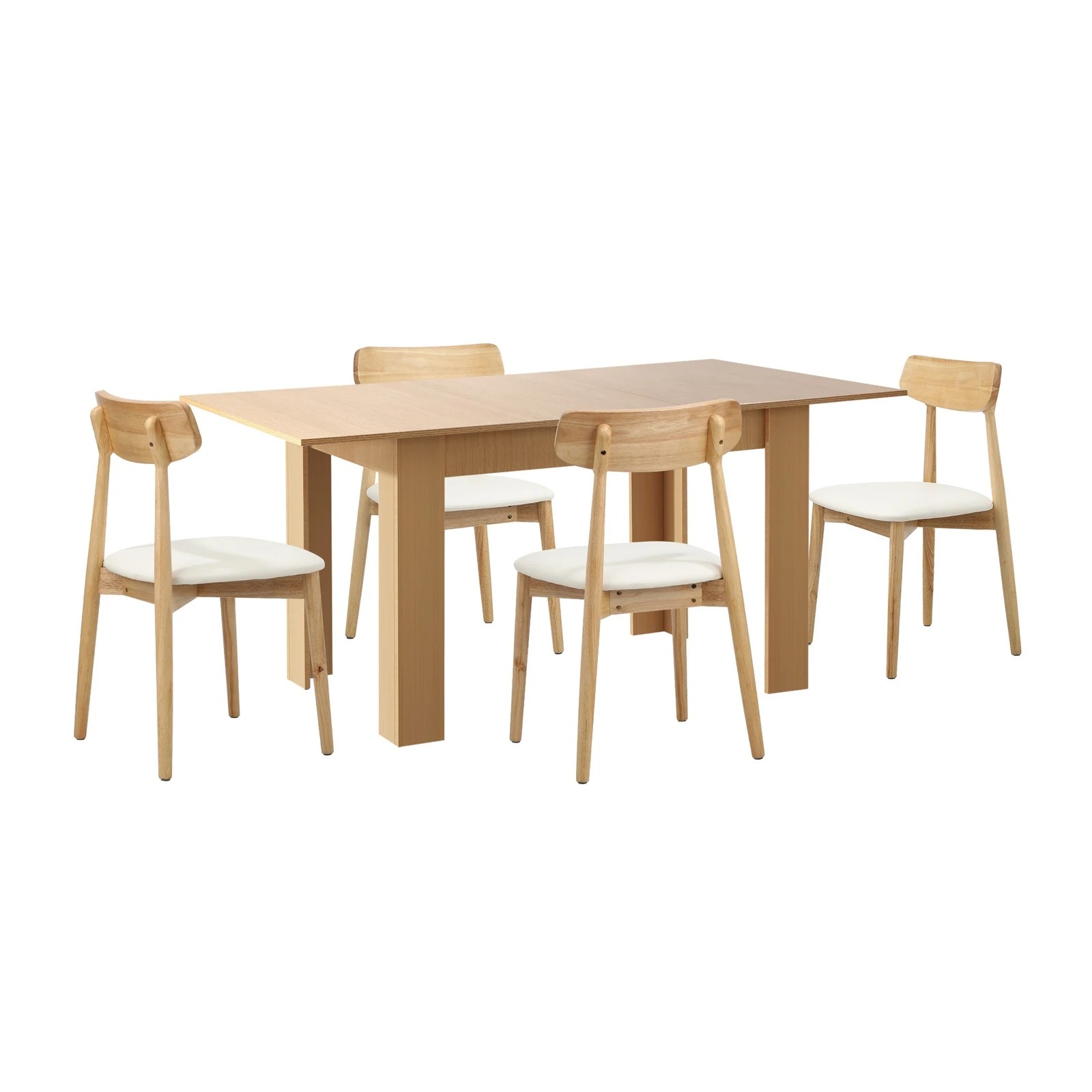 7 Oikiture 160cm Extendable Dining Table with 4x Dining Chairs PU Leather - Natural, 7 of 9