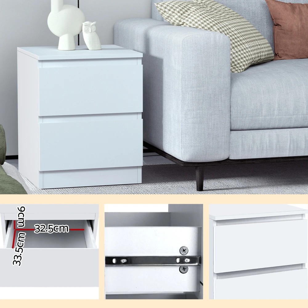 6 Artiss Bedside Table 2 Drawers Nightstand Bedroom Storage Compact Design Space Saving Modern Decor Easy Assembly - White, 6 of 8
