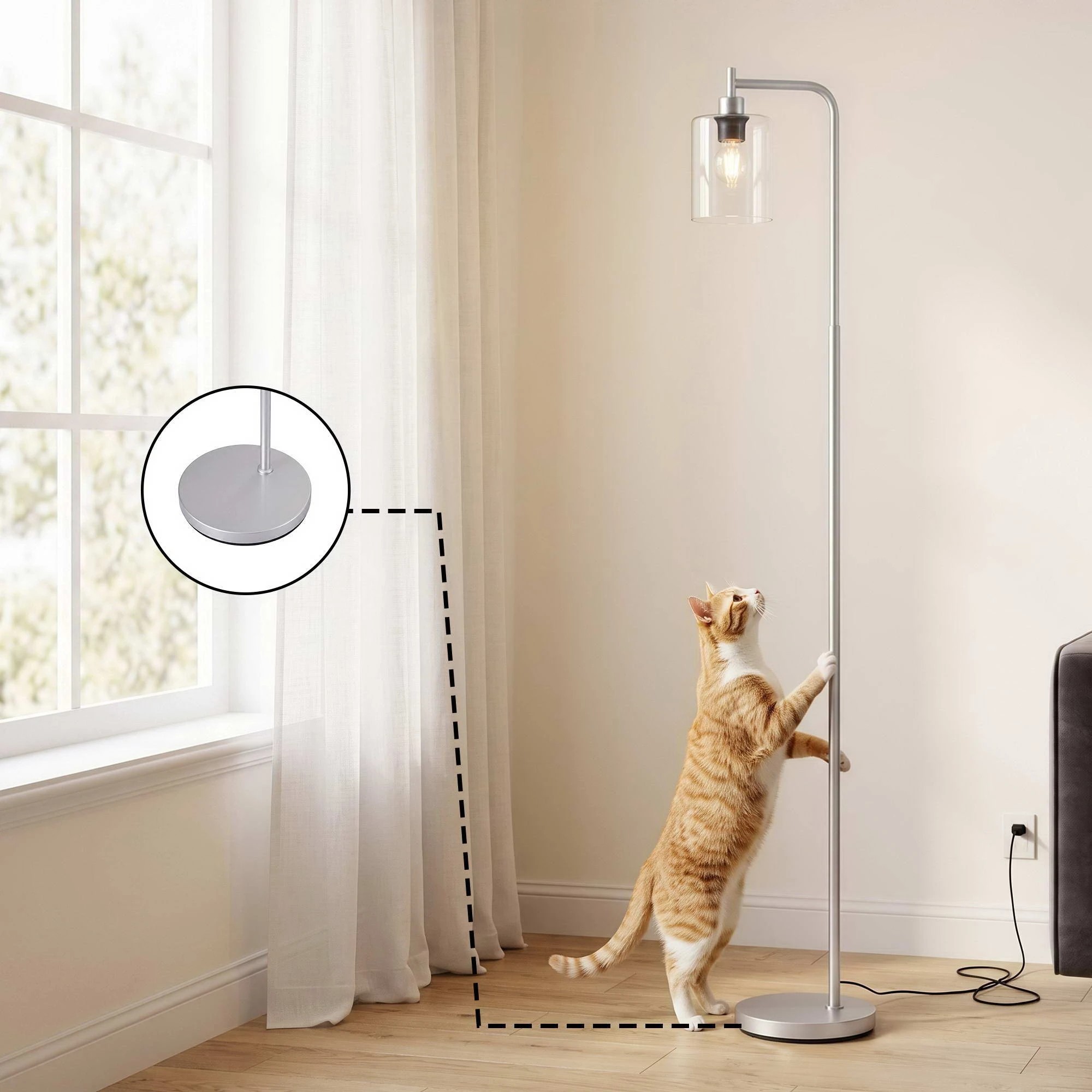 7 Artiss Modern Floor Lamp Tall Standing Light with Glass Shade for Living Room E27 - Silver, 7 of 9