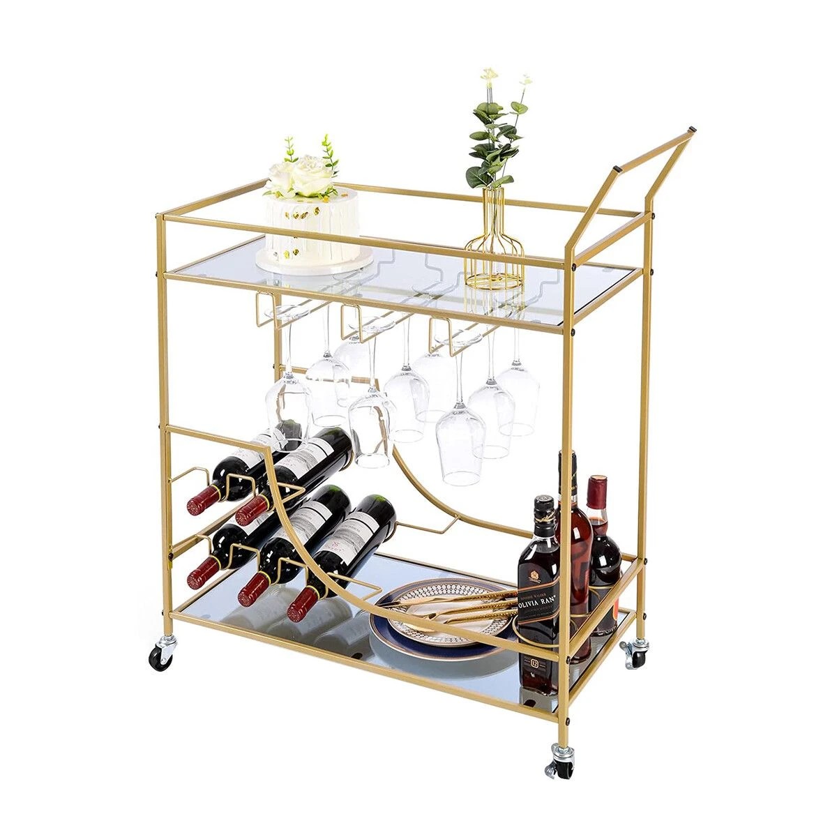 4 Ausway Bar Cart Drinks Trolley Wine Coffee Tea - Gold, 4 of 6