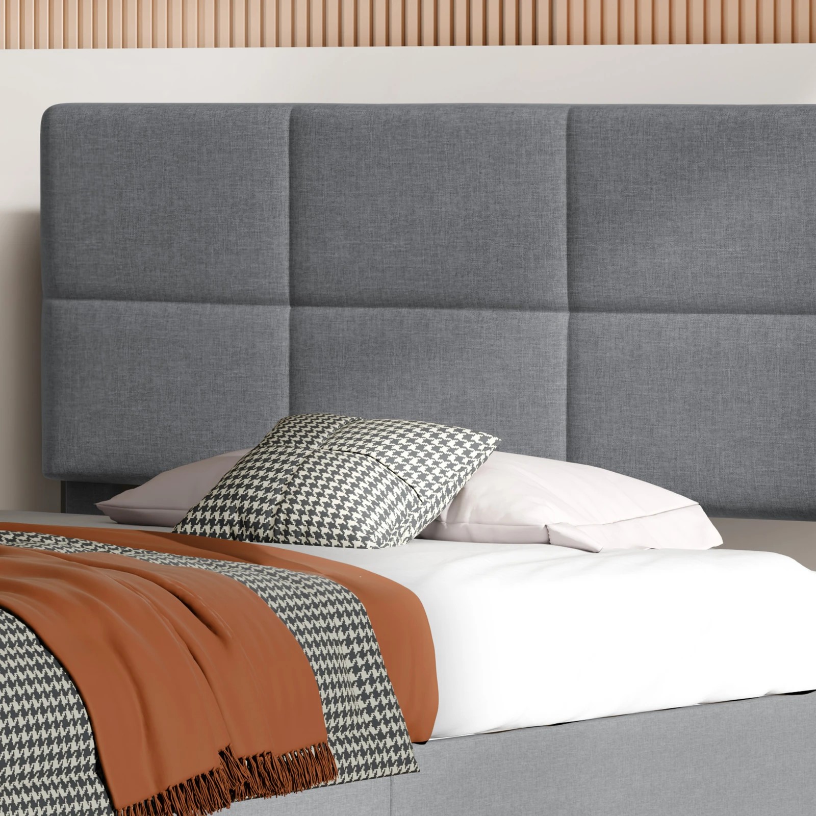 4 Alfordson Bed Frame Single Size Wooden Slats Platform Fabric Paula - Grey, 4 of 9