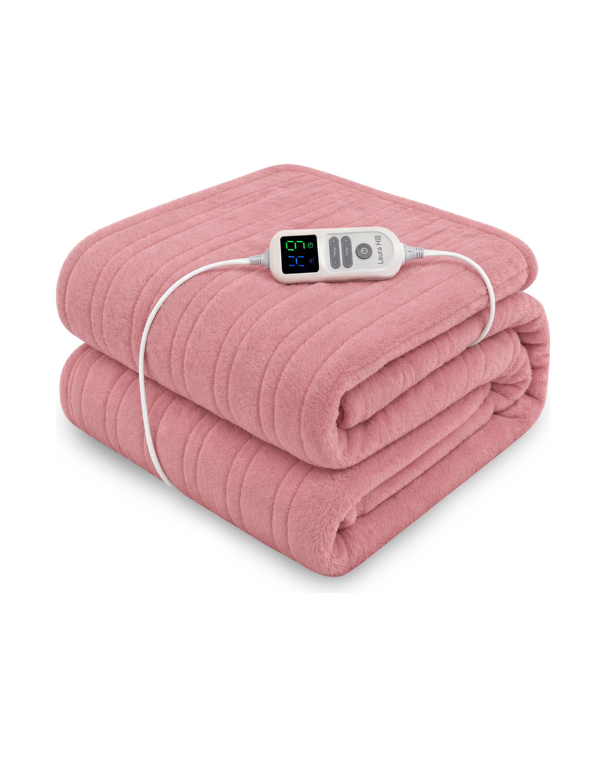1 Laura Hill XL Electric Heated Blanket Throw Soft Coral Fleece 10 Heat Settings Machine Washable - Pink, 1 of 8