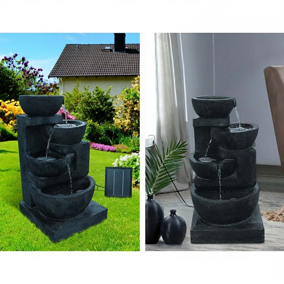 4 Gardeon Solar Water Feature Cascading Fountain 4-Tier Bowl LED Lights 72CM - Blue, 4 of 8