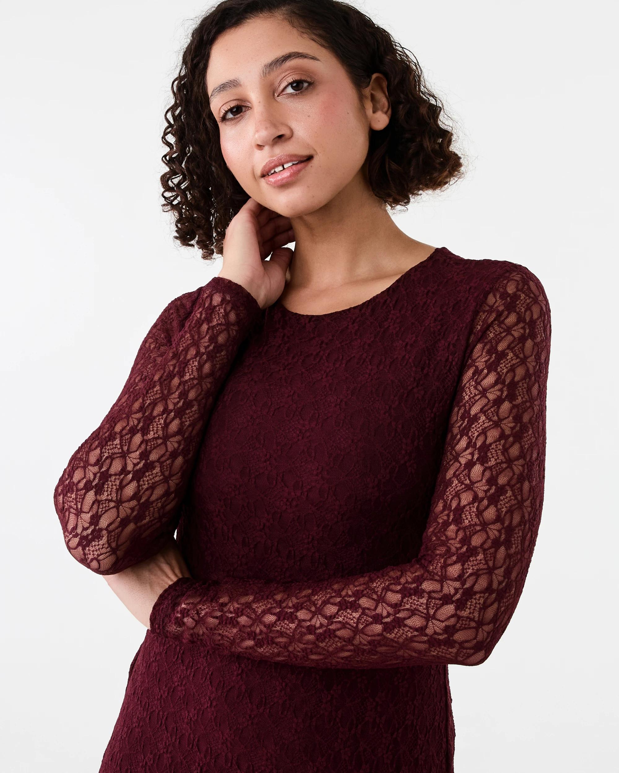 4 Long Sleeve Lace Midi Dress Red Royale, 4 of 7
