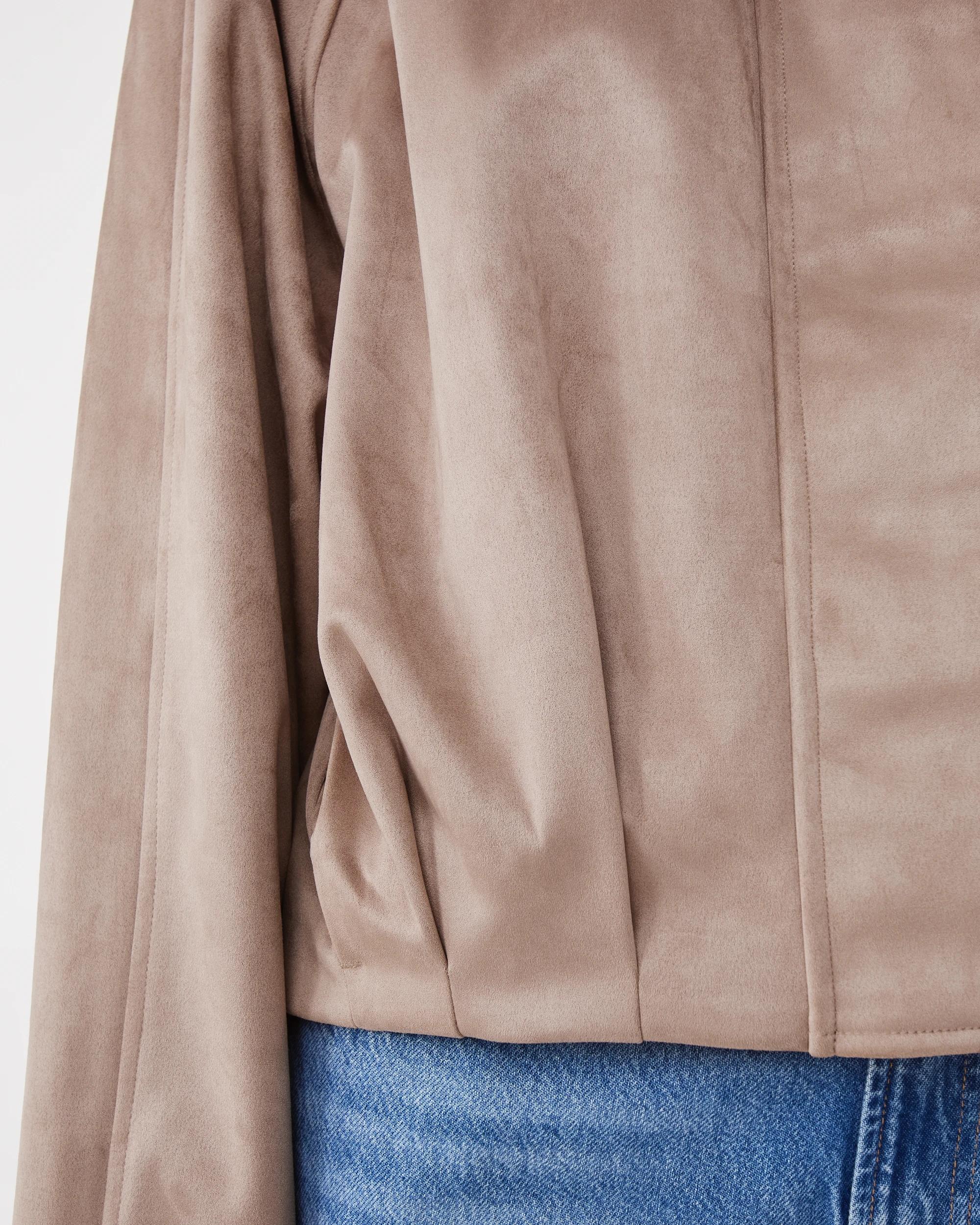 8 Suedette Bubble Hem Bomber Jacket Lt Stone, 8 of 8