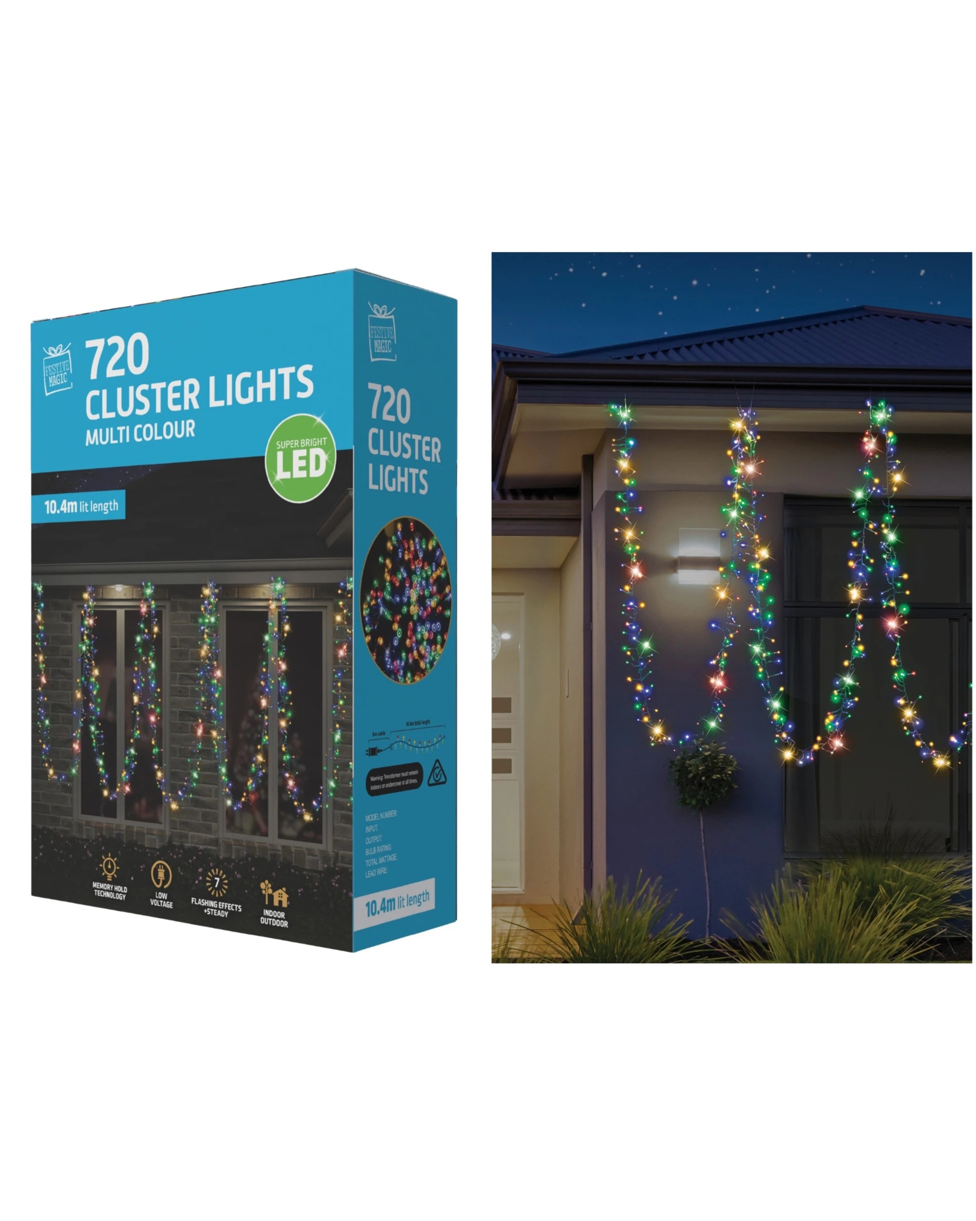 1 Festive Magic 720 Multicolour LED Cluster Fairy Lights 10.4m - Multicoloured, 1 of 3