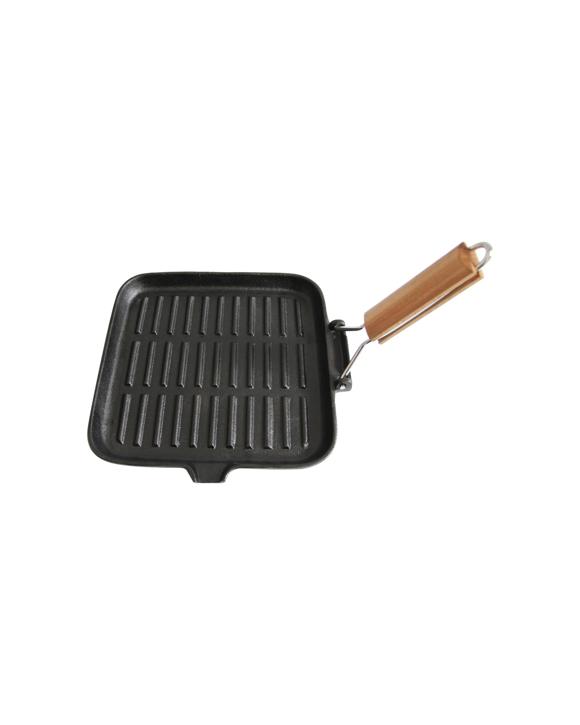 Wildtrak Cast Iron Griddle With Heat Resistant Wooden Handle Square - Multi
