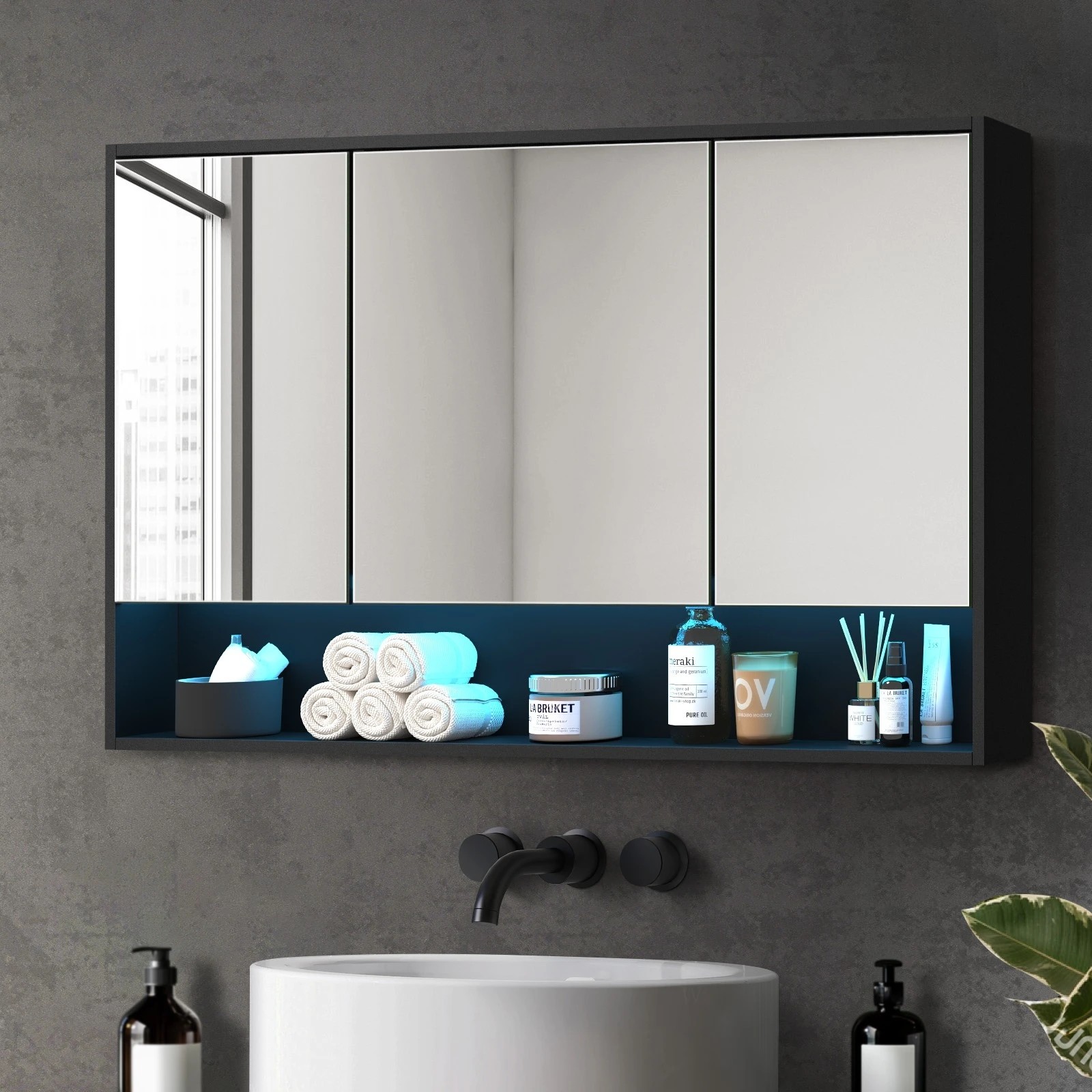 2 Welba Bathroom Mirror Cabinet Storage 1200x750mm - Black, 2 of 6
