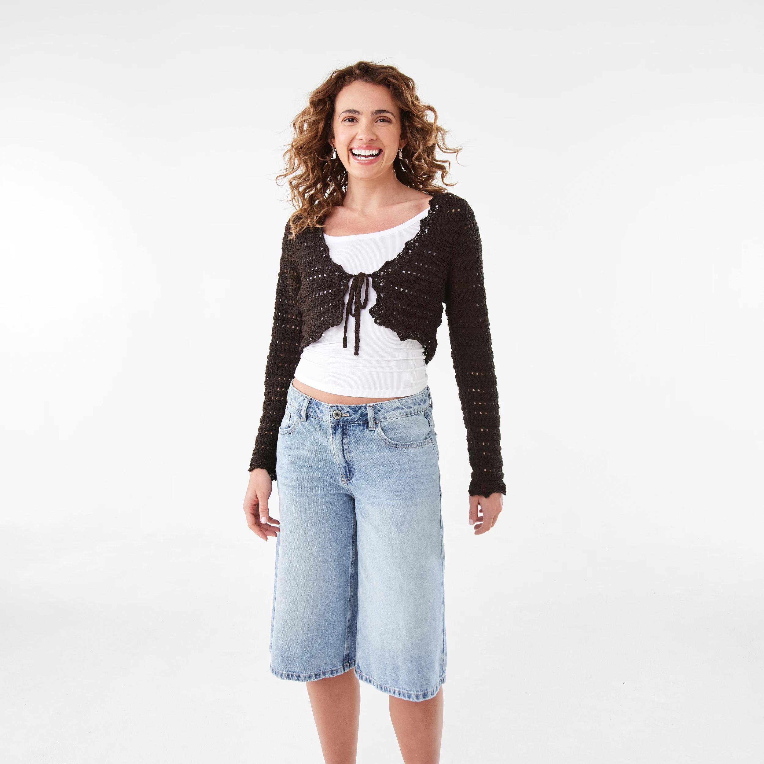 8 Long Sleeve Cropped Tie Cardigan Melt Brown, 8 of 8