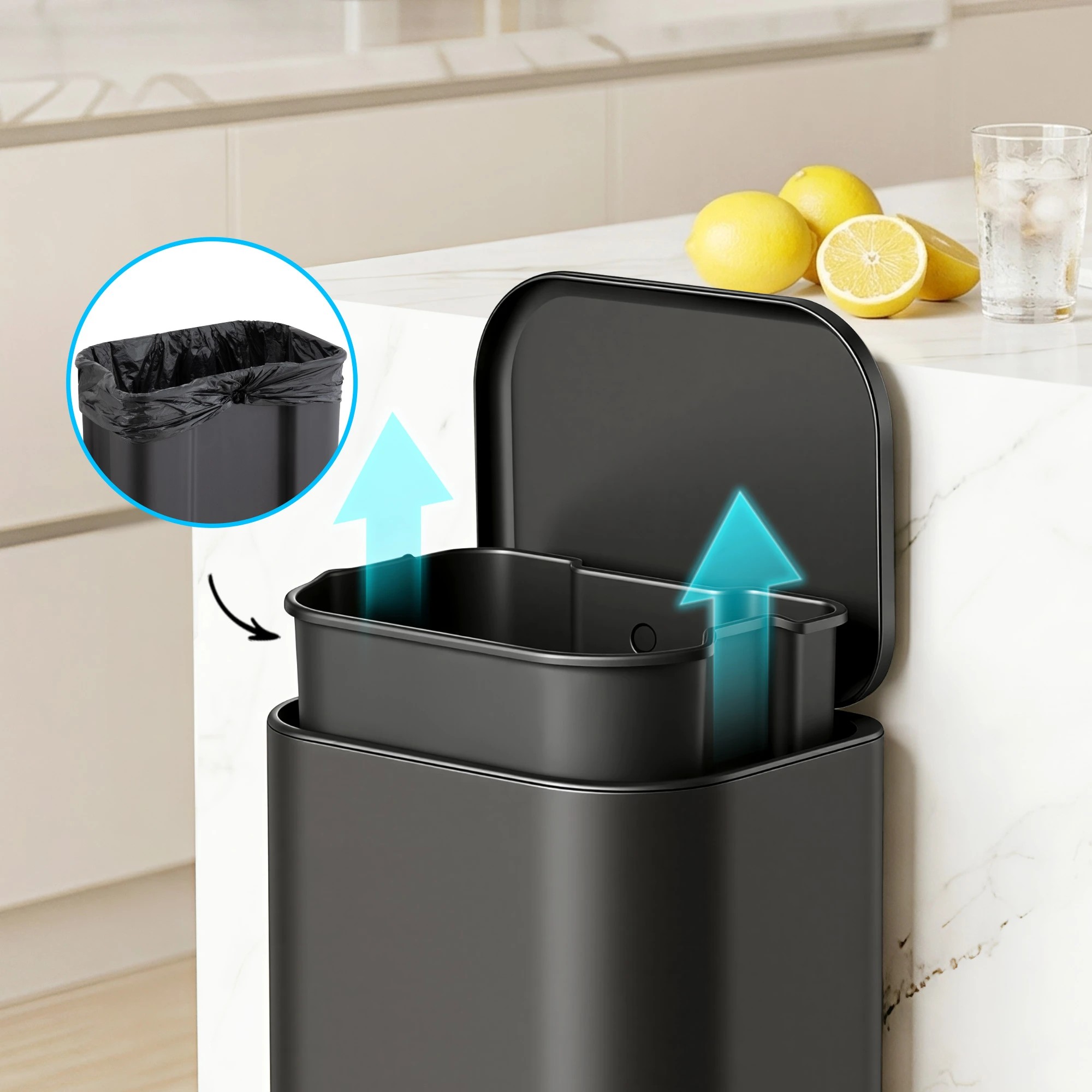 5 Cefito 40L Kitchen Trash Can Pedal Bin Rubbish Bin Steel Soft-Close Lid - Black, 5 of 9