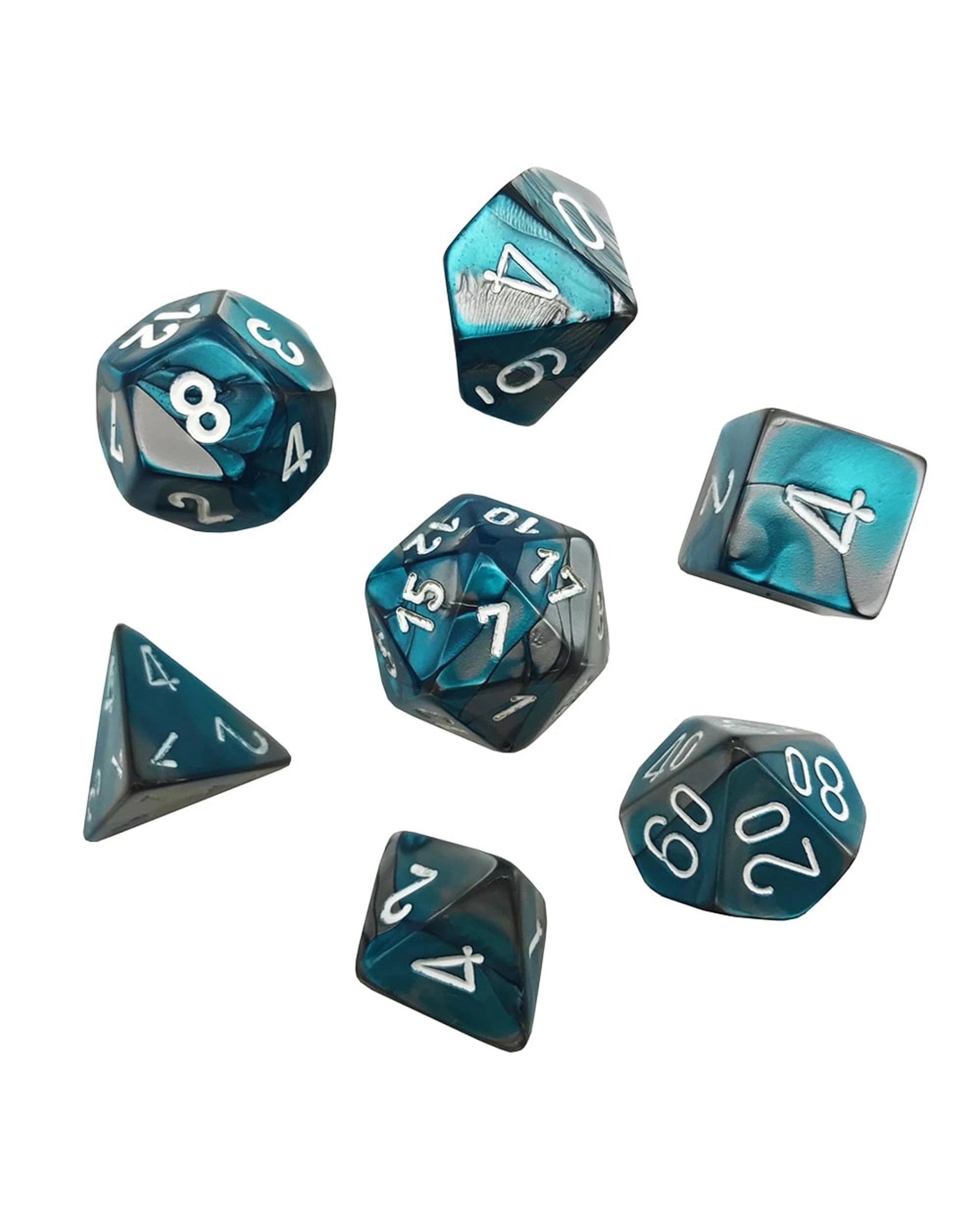 3 Chessex Gemini Polyhedral 7-Die Dice Set - Steel/Teal and White, 3 of 3