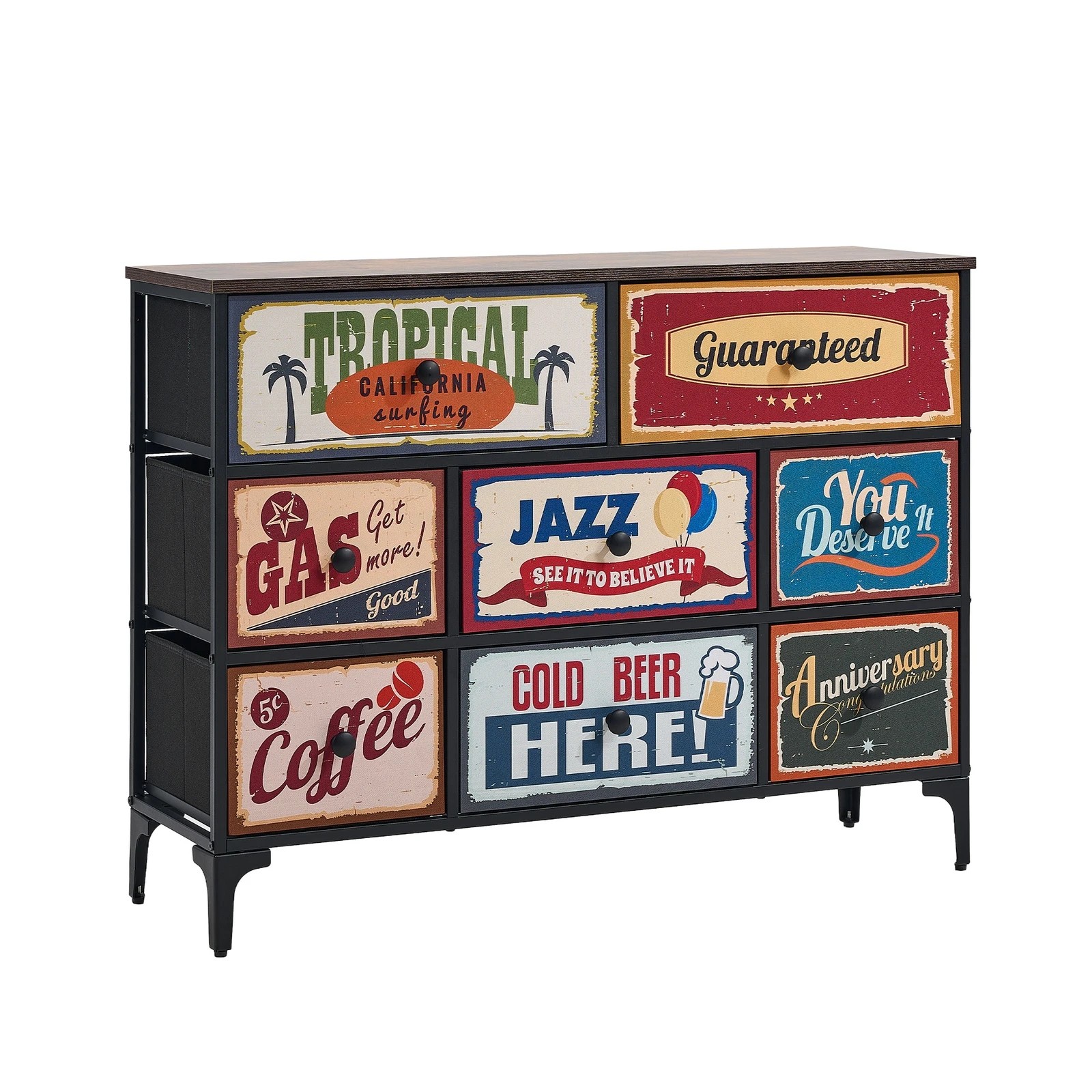 5 Oikiture 8 Chest of Drawers Fabric Storage Cabinet Retro Dresser Vintage Lowboy - Multi, 5 of 6