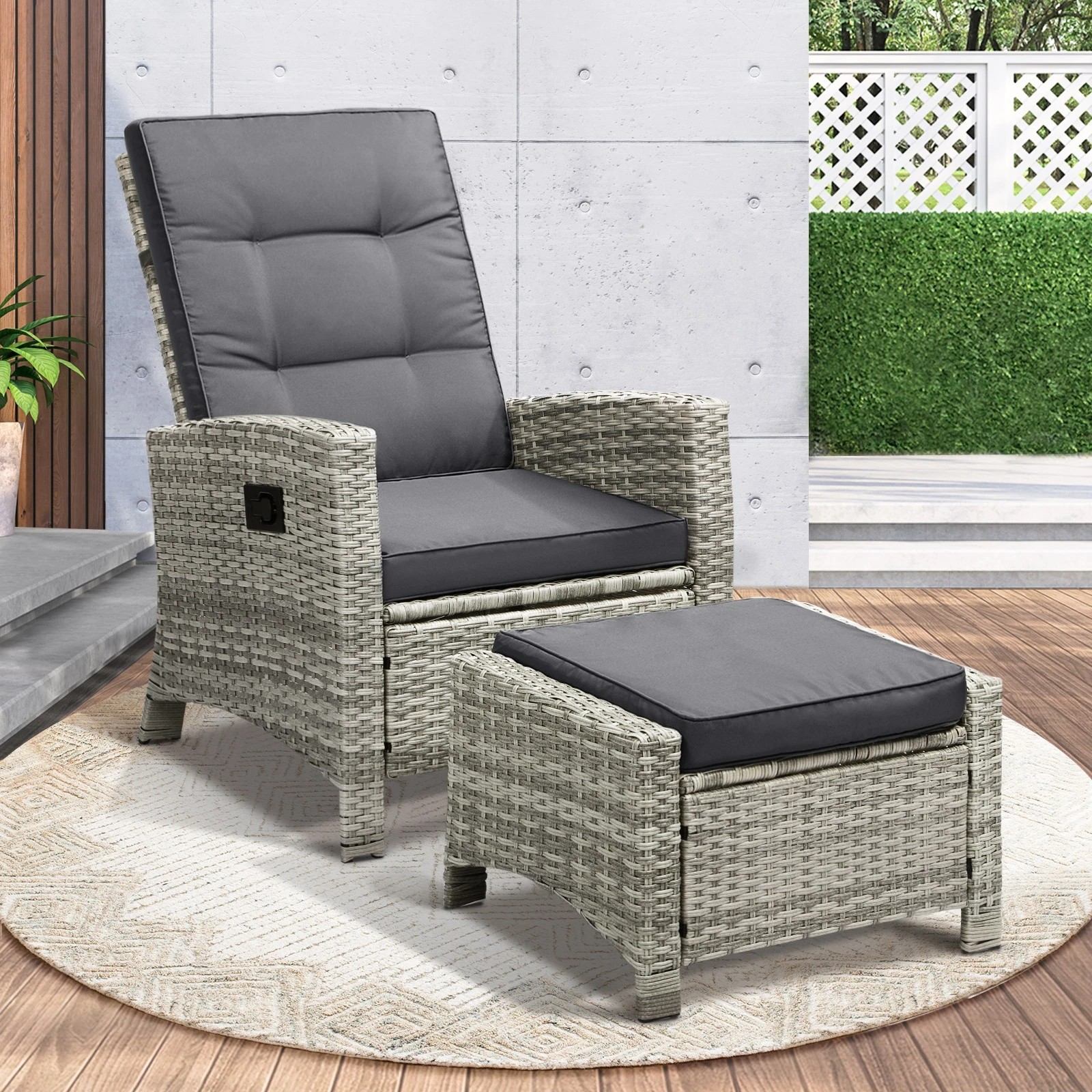 9 Livsip Recliner Chairs Sun Lounge Outdoor Furniture Wicker Patio Garden Sofa
 - Grey, 9 of 9