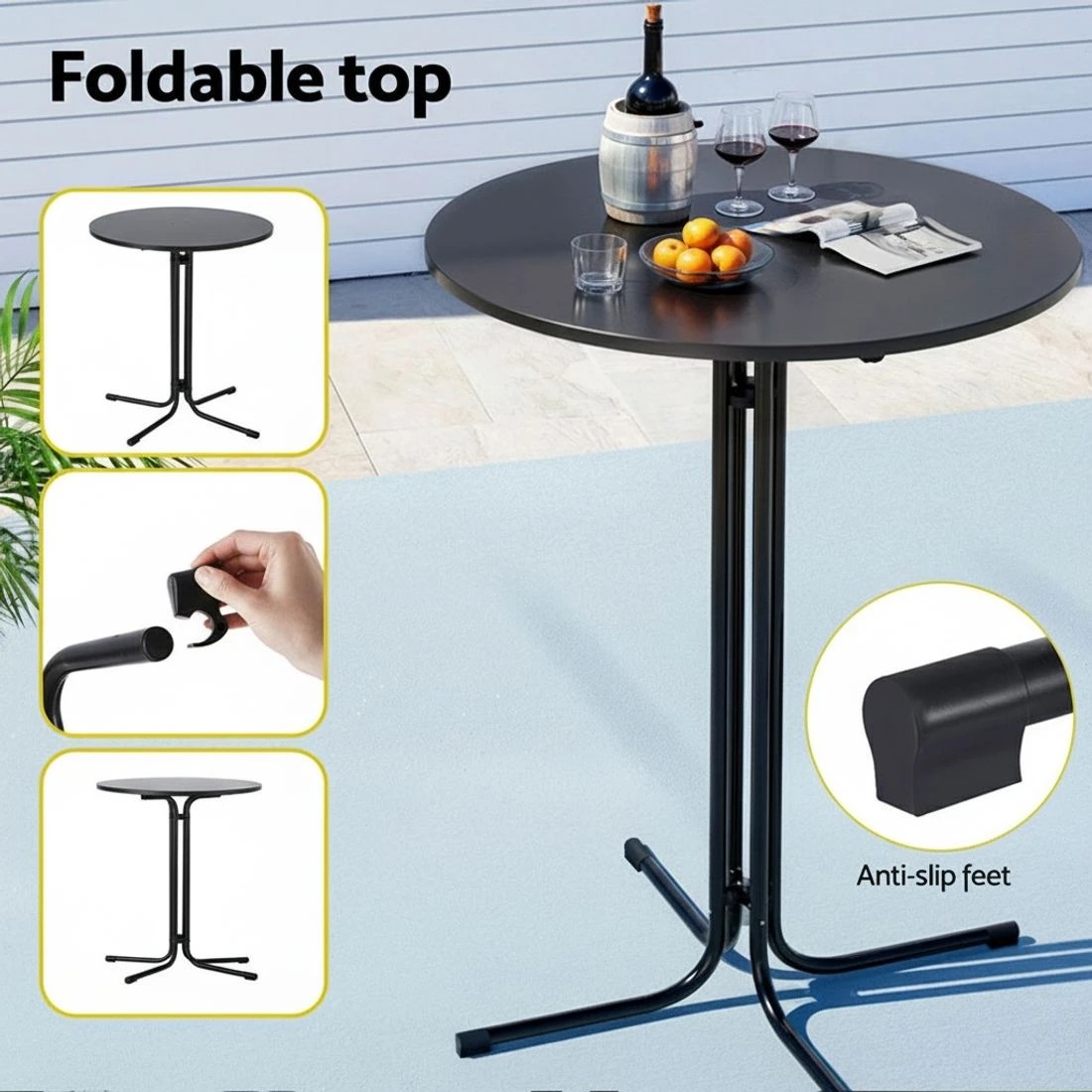 5 Gardeon Outdoor Bar Table Round Folding Desk Top 109cm Patio Furniture - Black, 5 of 7