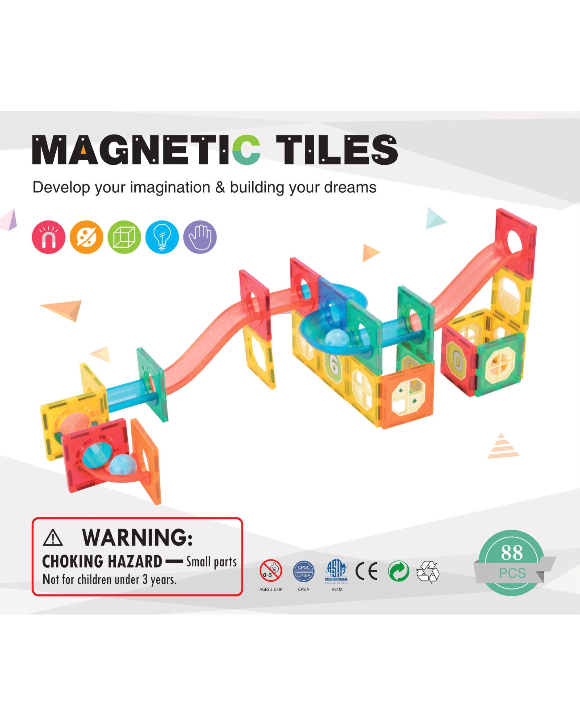 5 Gem Toys 88 Pcs non-toxic STEM Educational, Durable Magnetic Tiles/Puzzle with Storage Bag, 5 of 7