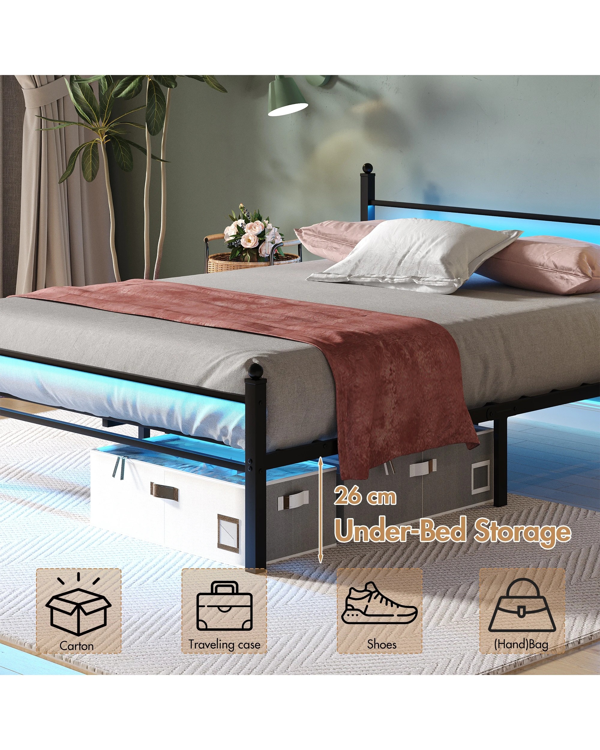 5 Advwin Double Metal Platform Bed Frame With Headboard And Footboard Black, 5 of 8