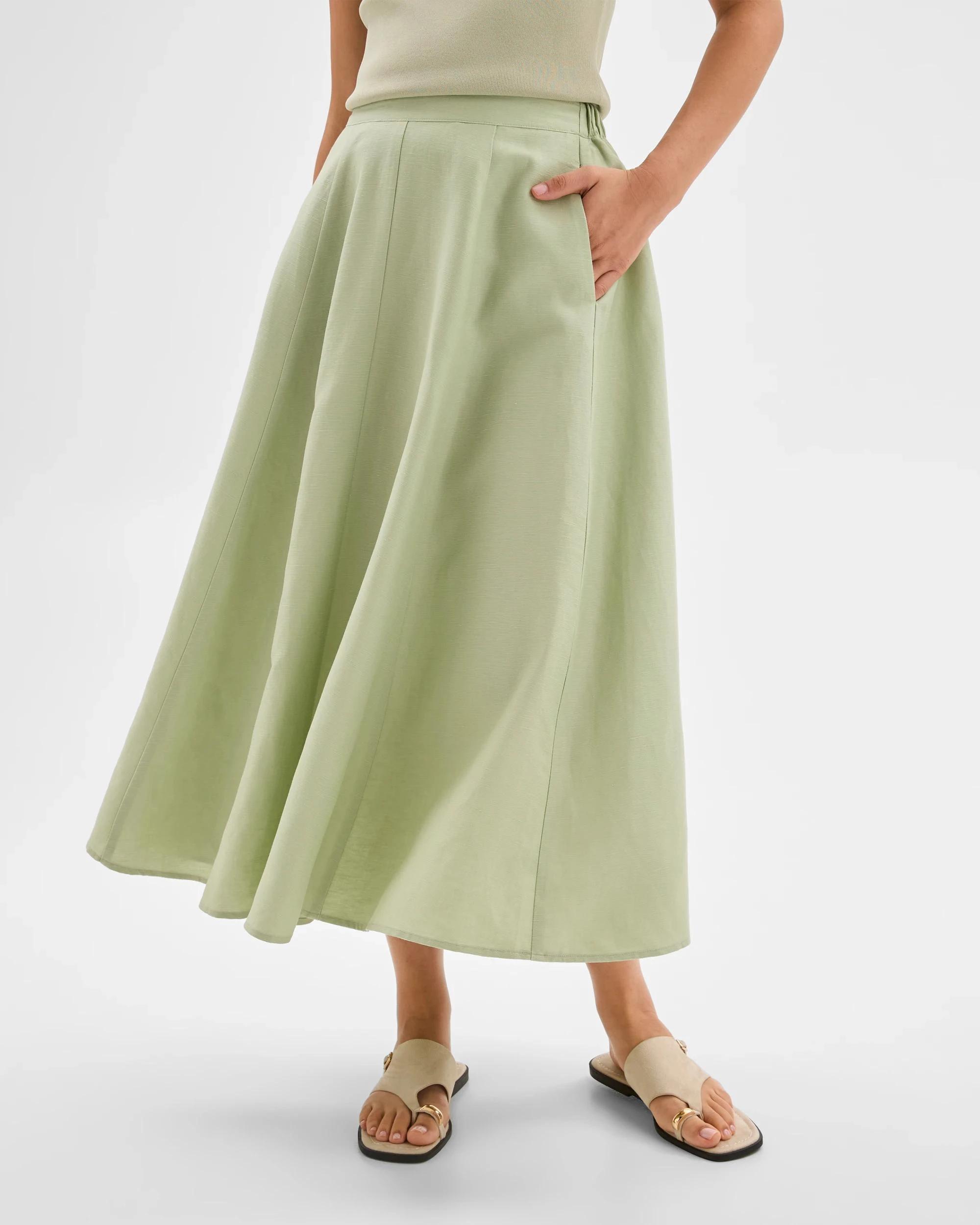 2 Linen Blend A-Line Midi Skirt - Preview DESERT SAGE, 2 of 7