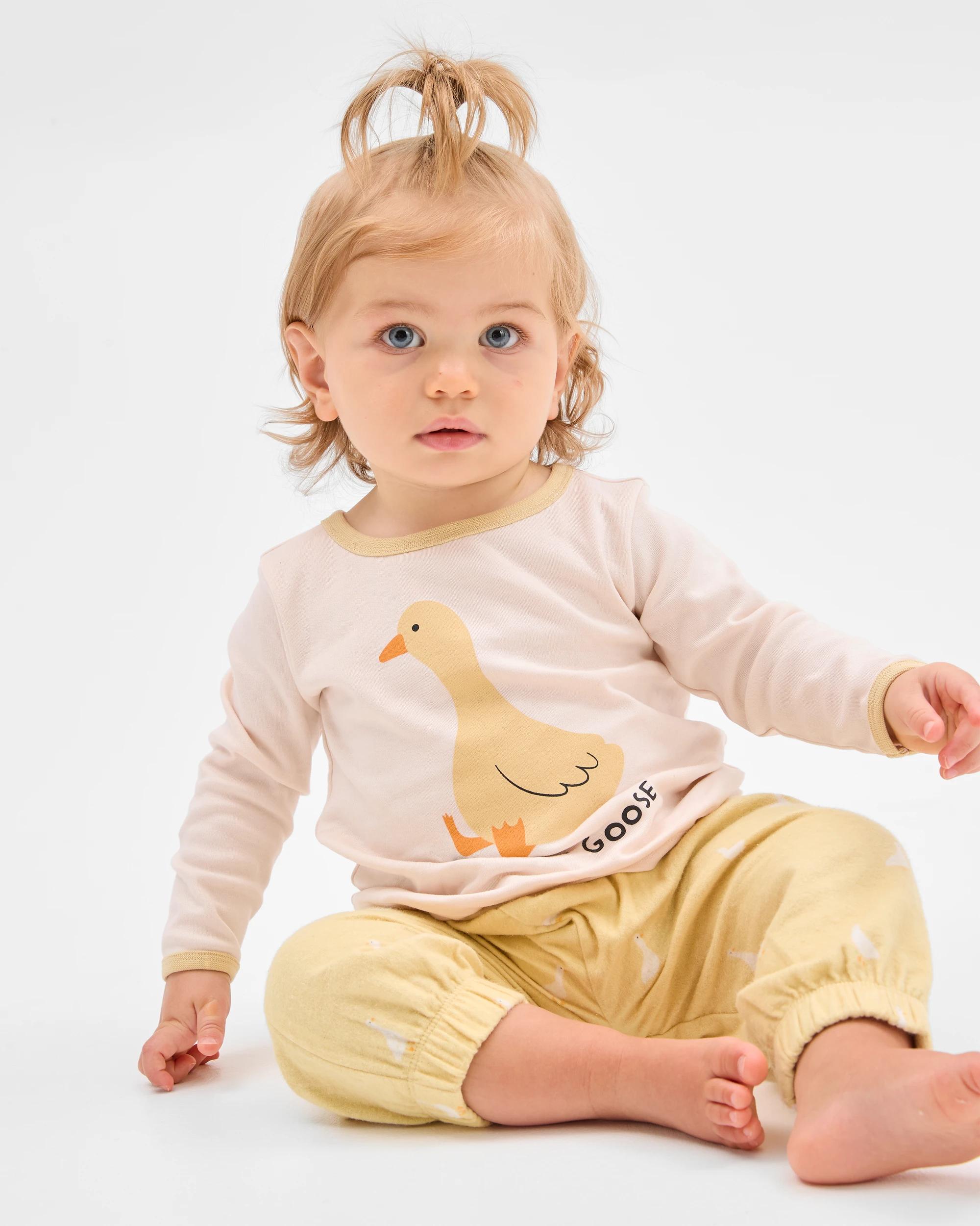 1 Target Baby Baby Organic Cotton Knit Top and Flannel Pants Pyjama Set GOOSE, 1 of 5