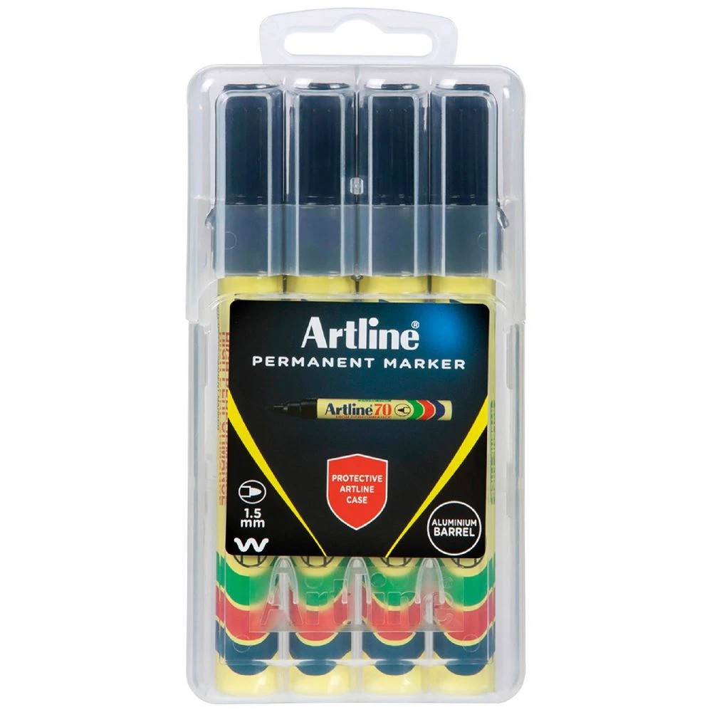 1 Artline 70 Permanent Markers Black 4 Pack, 1 of 4