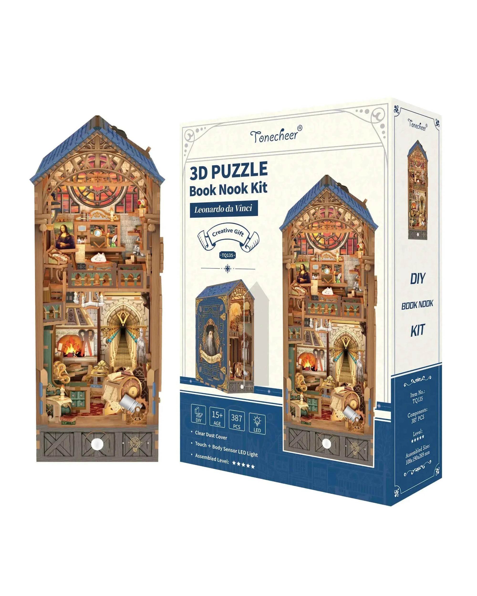 1 Tonecheer 3D Wooden Puzzle DIY Book Nook Kit - Leonardo da Vinci, 1 of 5