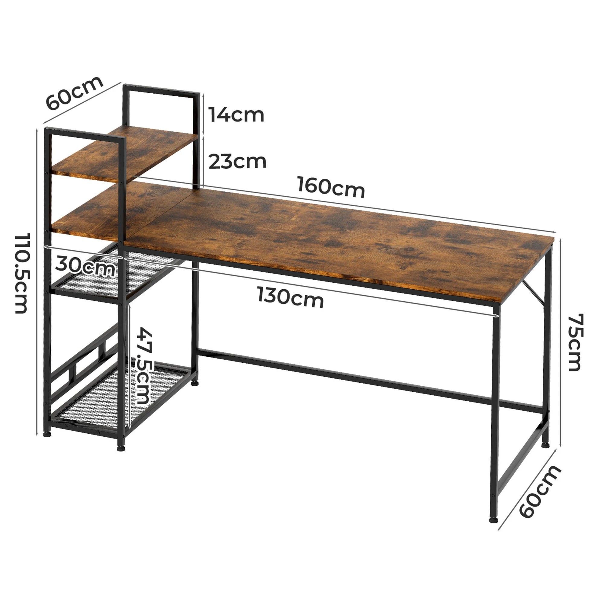 3 Levede Computer Desk with 4-Tier Shelf 160cm - Brown, 3 of 9