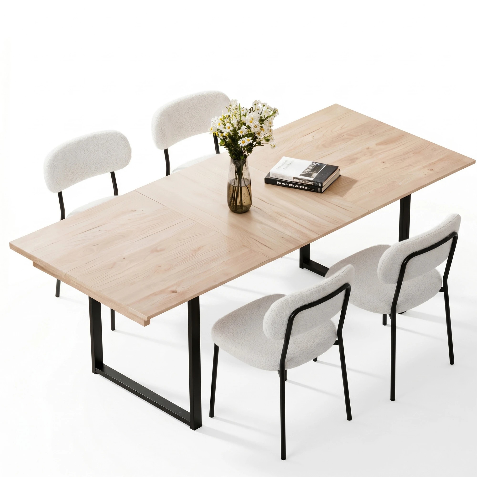 1 Artiss 200cm Extendable Dining Table Set with 4x Dining Chairs Sherpa - Multi, 1 of 10