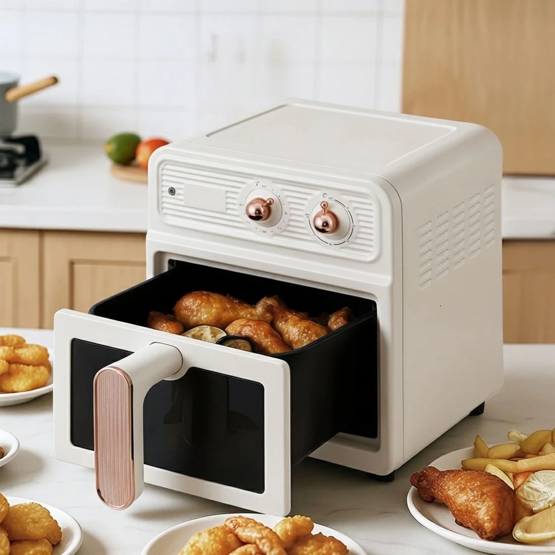 4 Devanti 6L Air Fryer Knob Control 1700W - Beige, 4 of 7