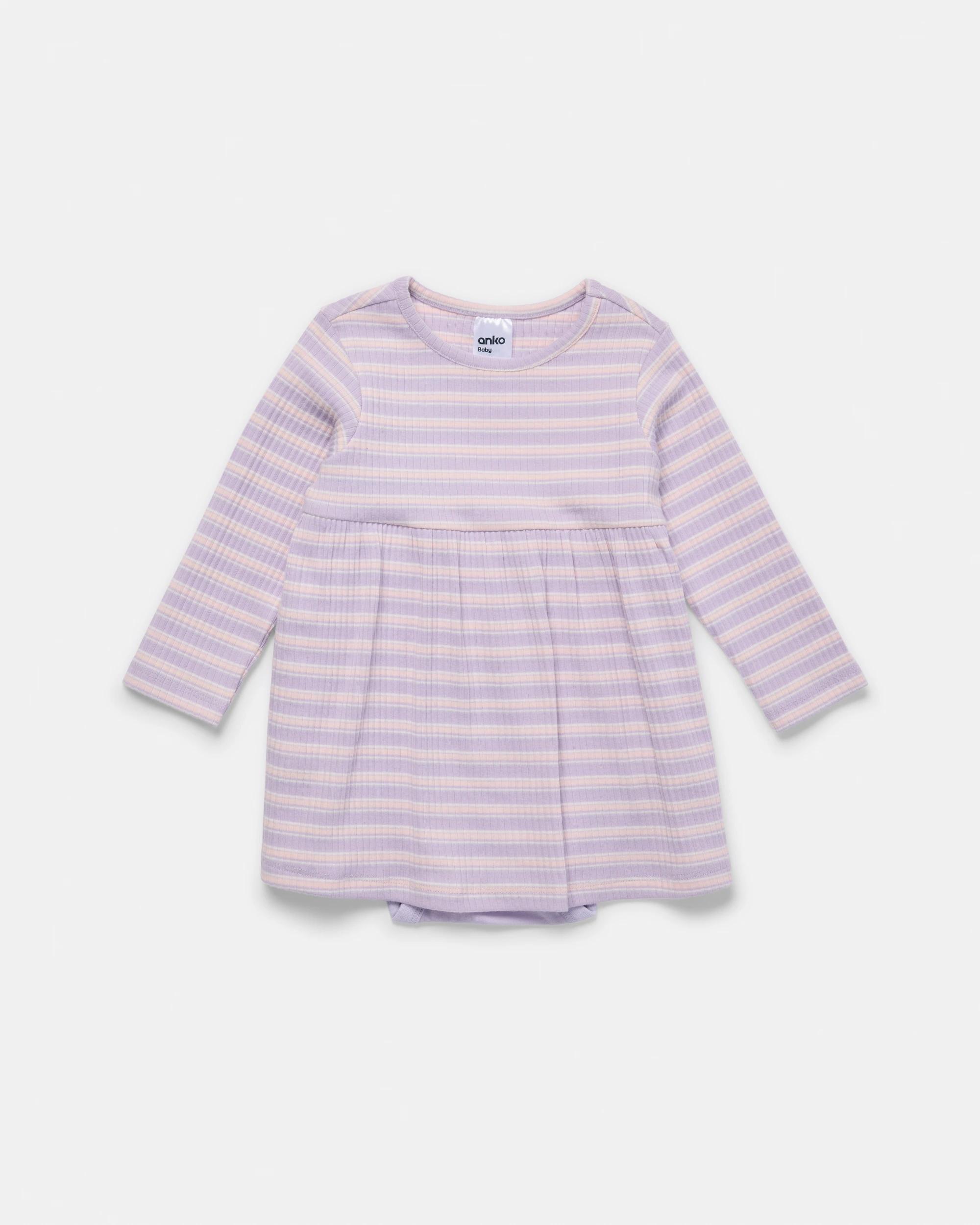 1 Cotton Long Sleeve Crinkle Bodysuit Dress Lilc Strp, 1 of 3